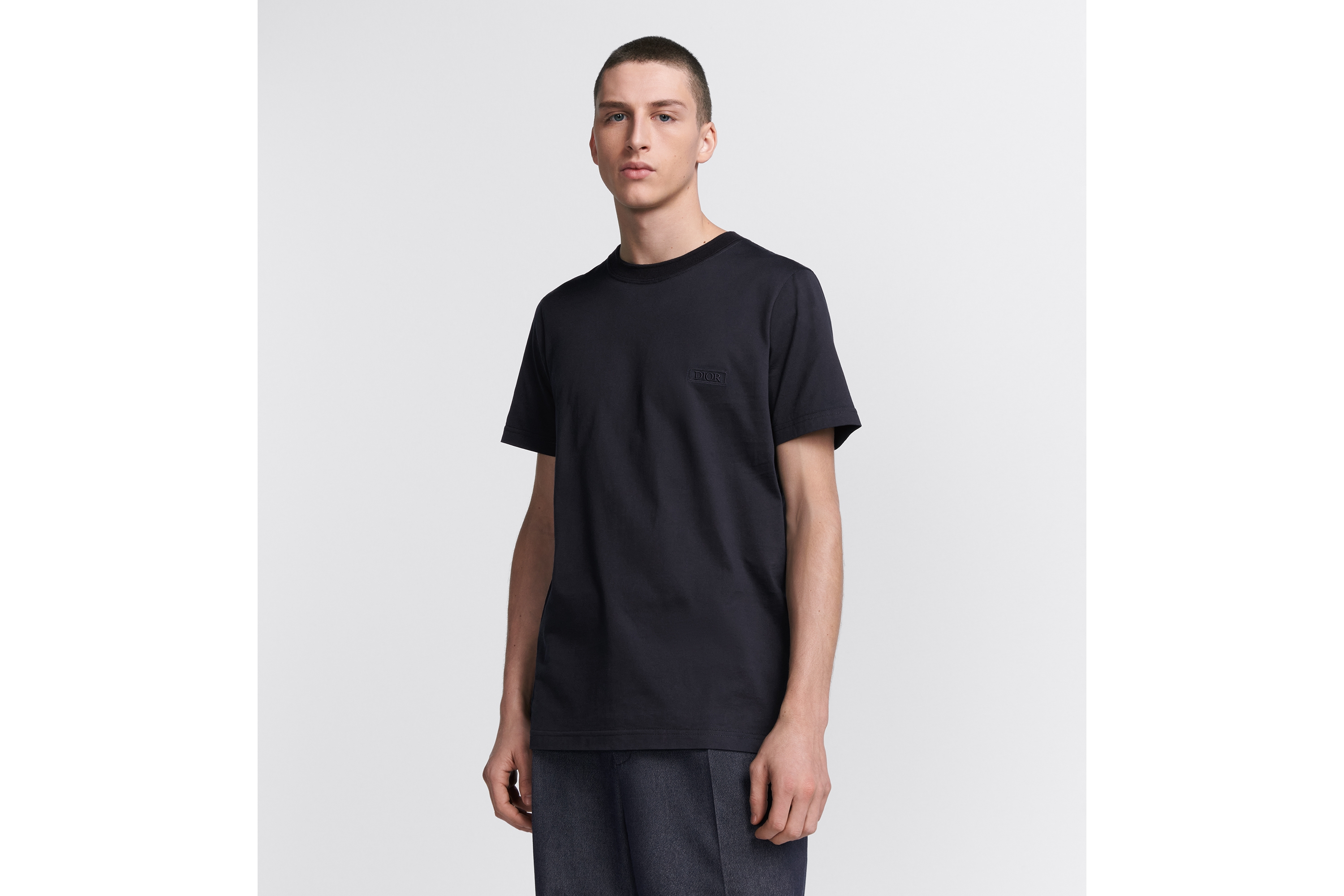 Look Dior Icons T-Shirt, Regular Fit Navy Blue Sea Island Cotton Jersey E07