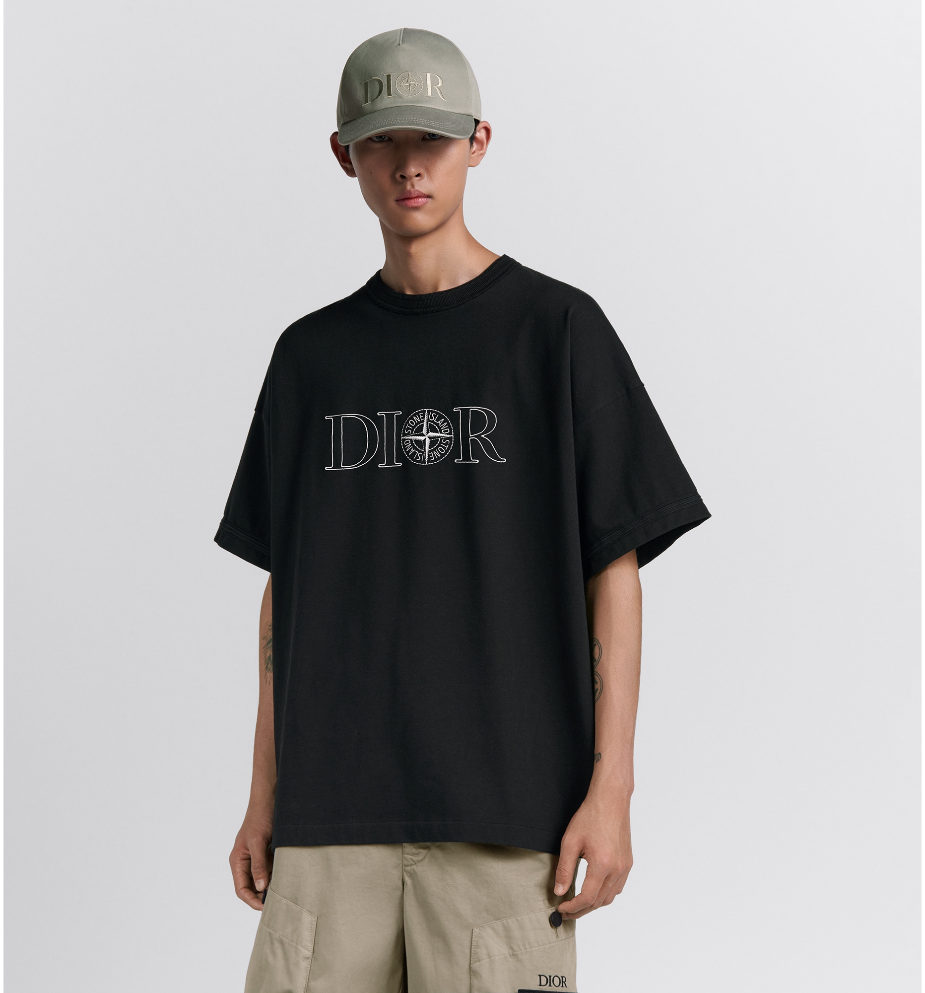 Camiseta DIOR AND STONE ISLAND corte extragrande Punto de algodon negro DIOR