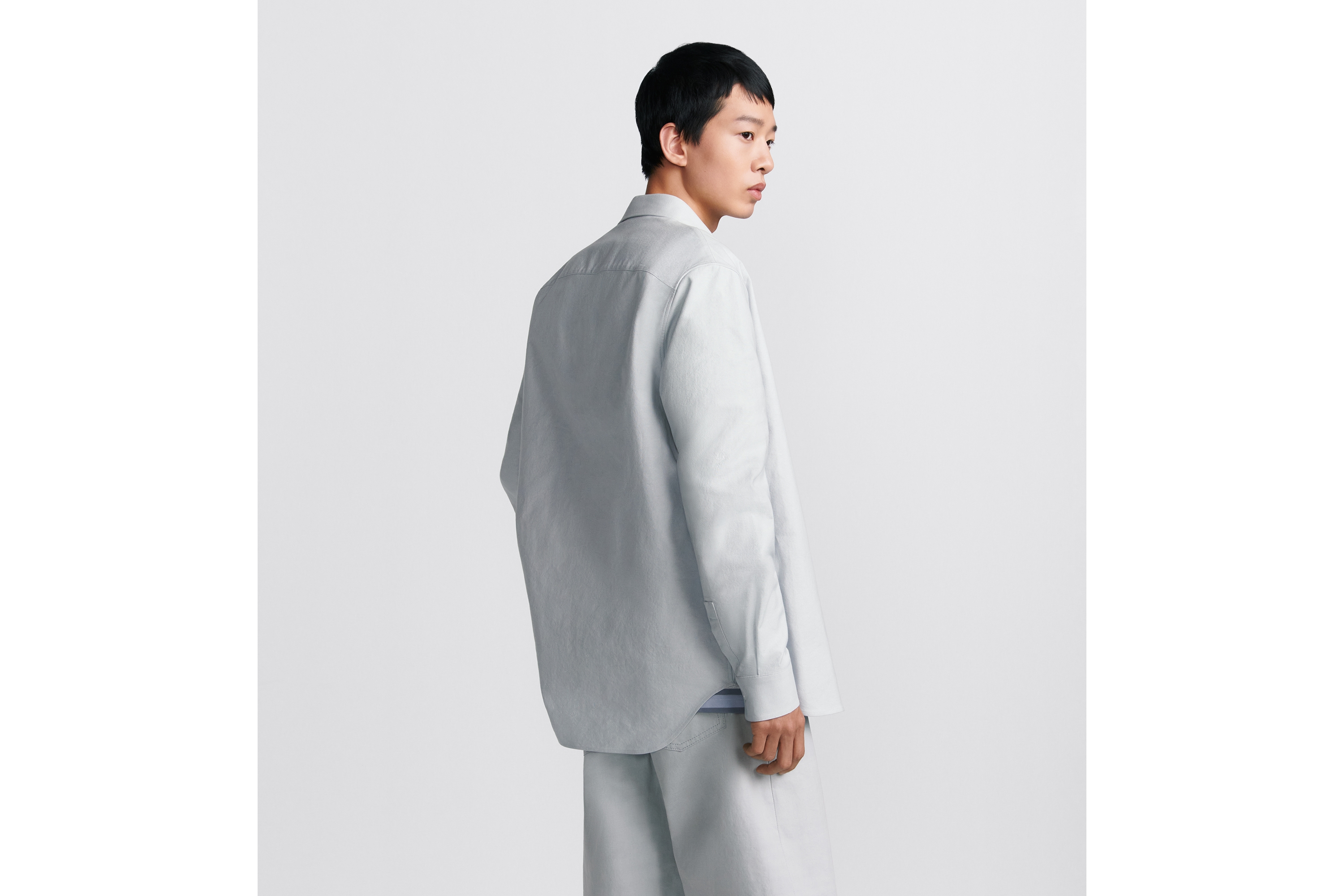 CD Heart 자수 셔츠 그레이 코튼 옥스포드 E03