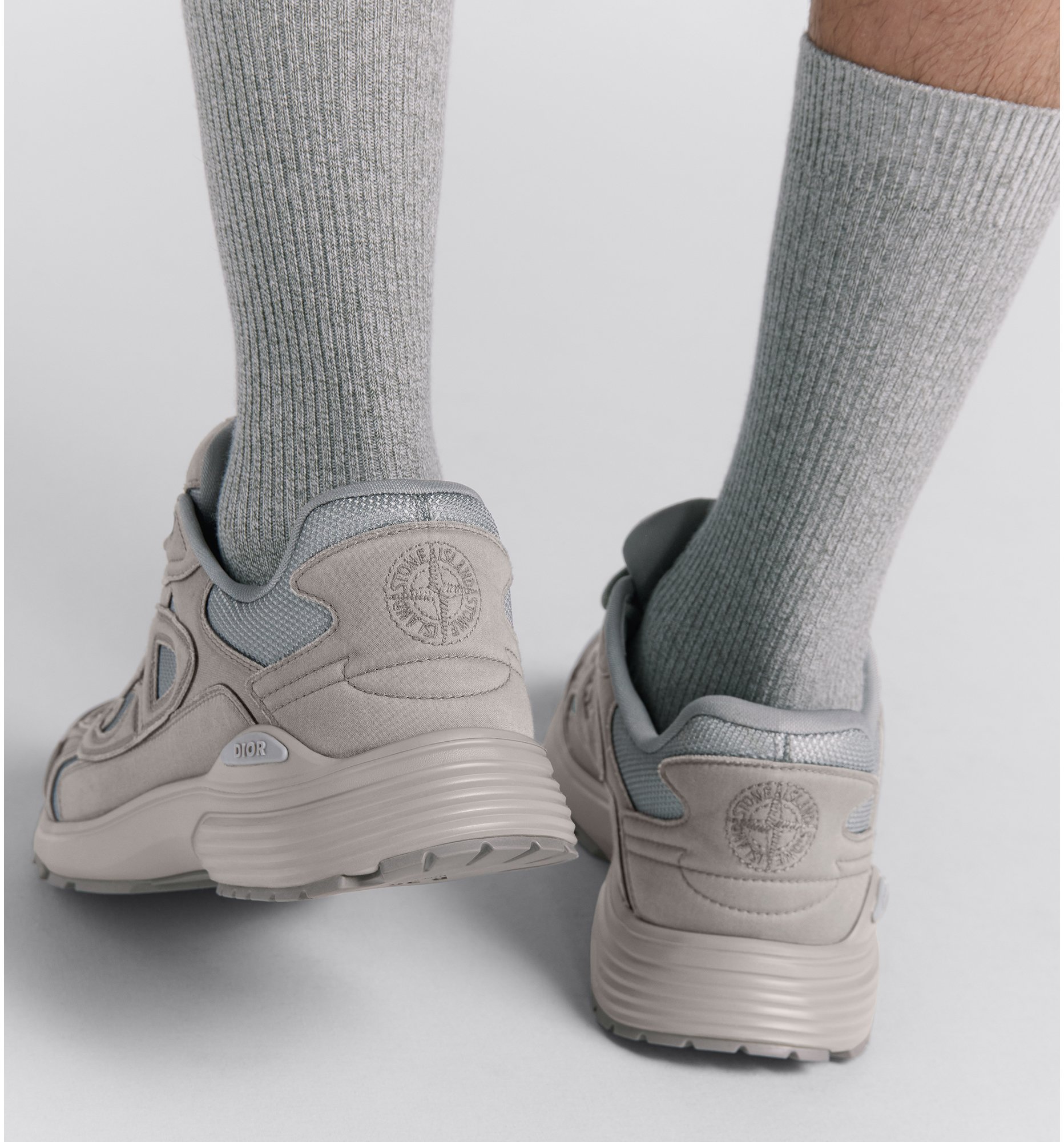 DIOR AND STONE ISLAND B30 Sneaker LIMITED AND NUMBERED EDITION Gray Technical Mesh and Gray Dyed Cotton DIOR