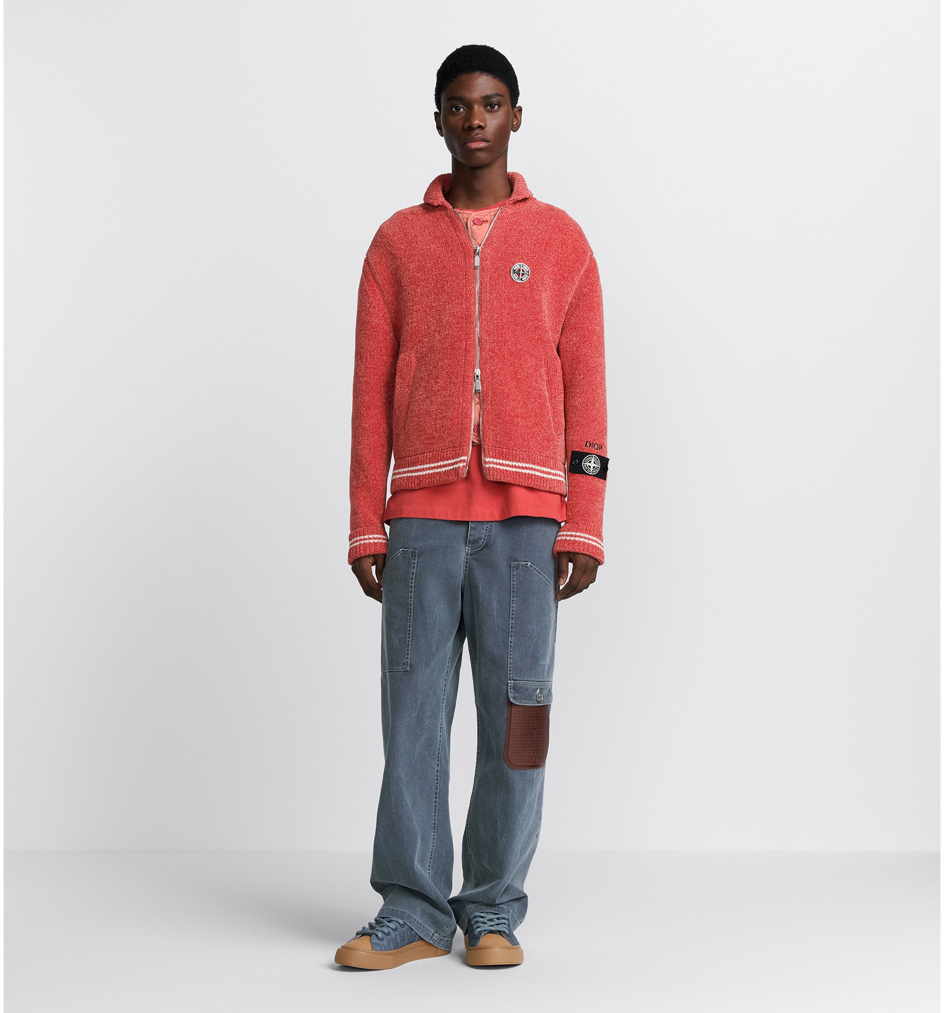 Red blouson jacket top