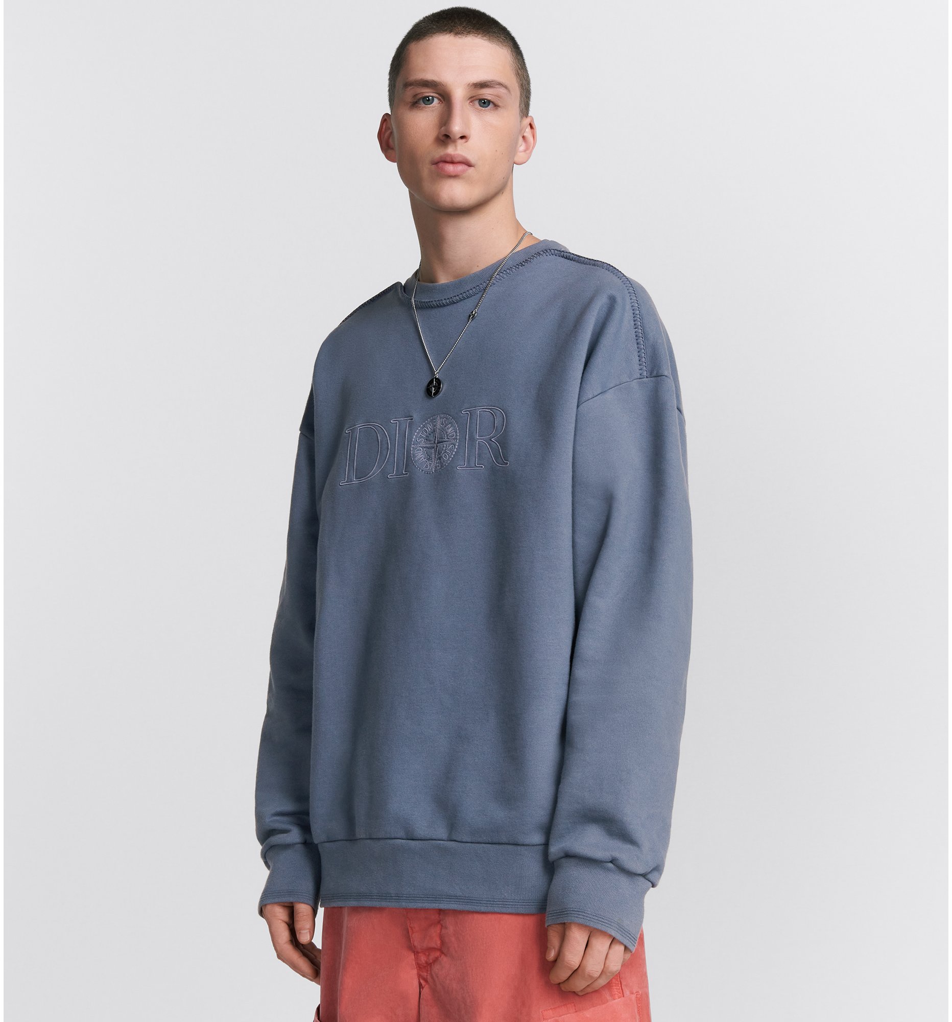DIOR AND STONE ISLAND Sweatshirt Oversized Fit Blue Cotton Fleece DIOR