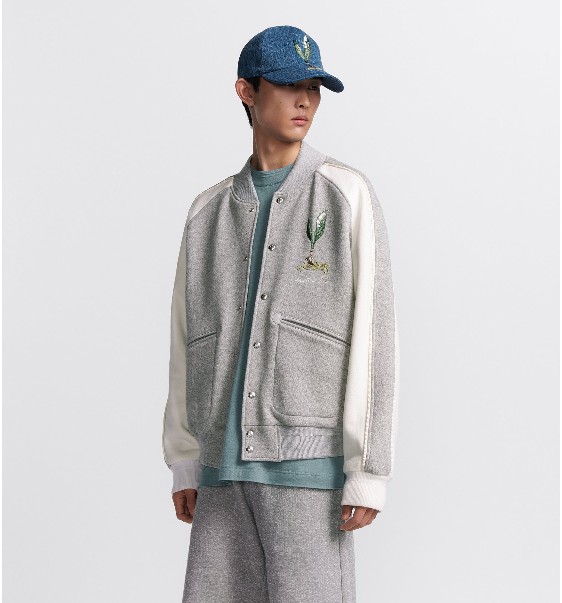 Lily of the Valley Varsity Jacket Gray Cotton Fleece DIOR