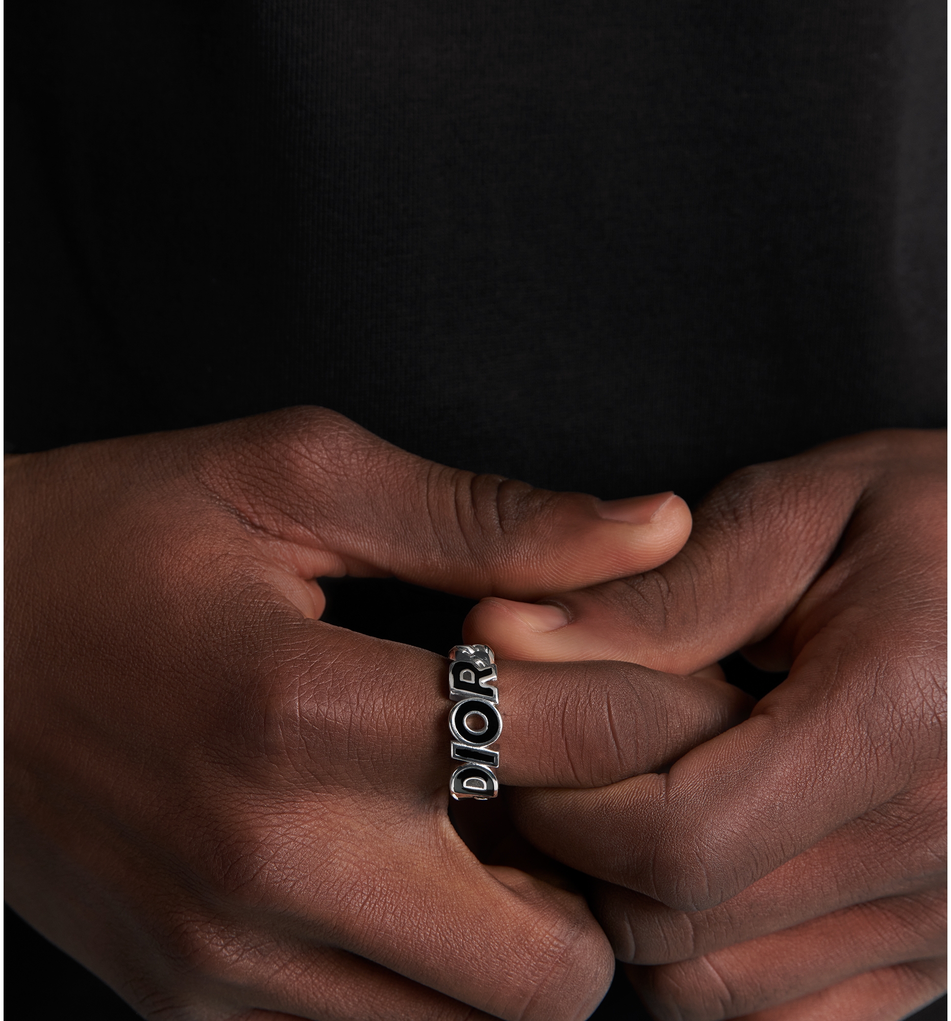 Dior Italic Chain Link Ring Silver and Black Resin DIOR