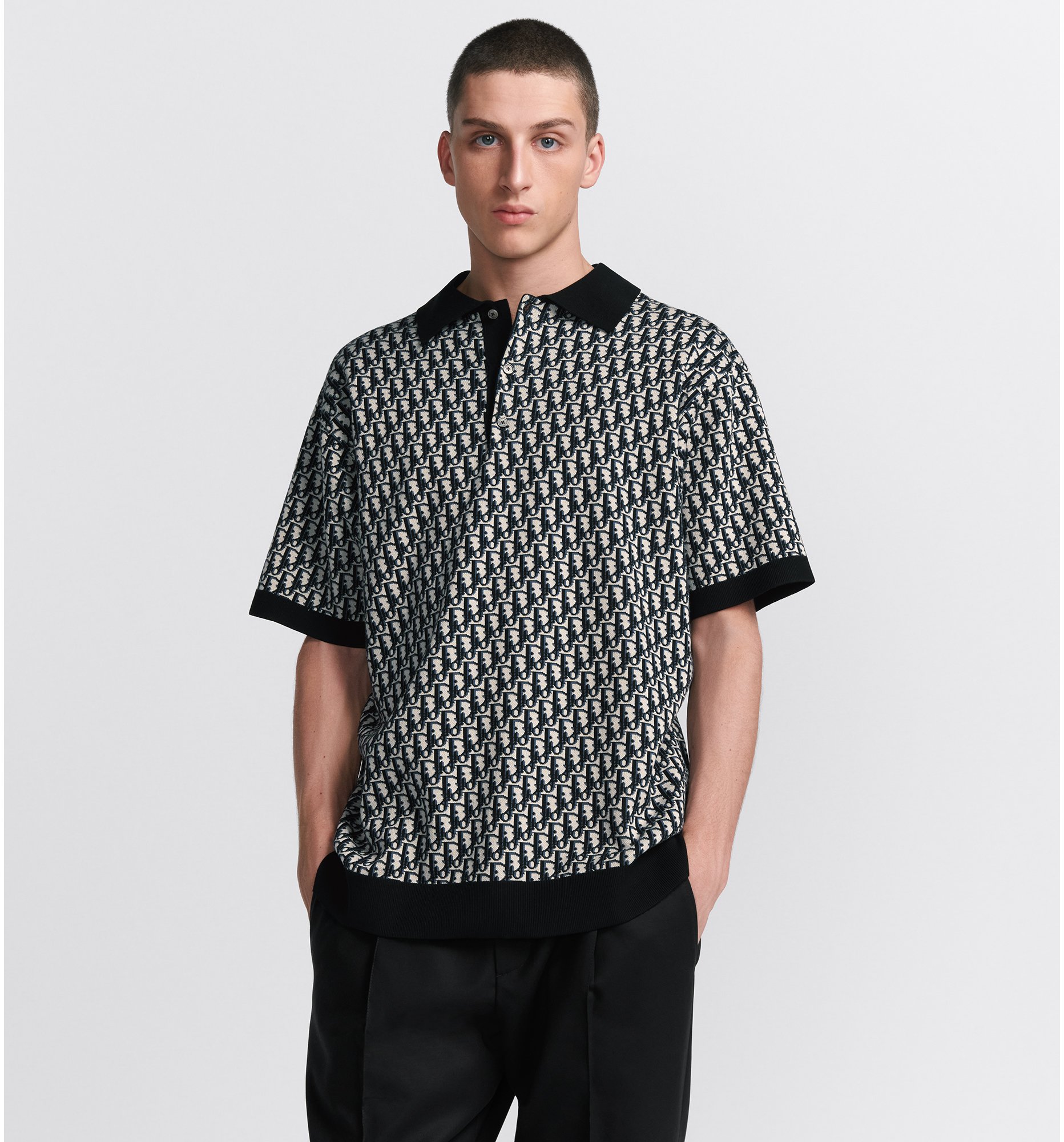 Polo Dior Oblique Jacquard di cotone beige blu e nero DIOR