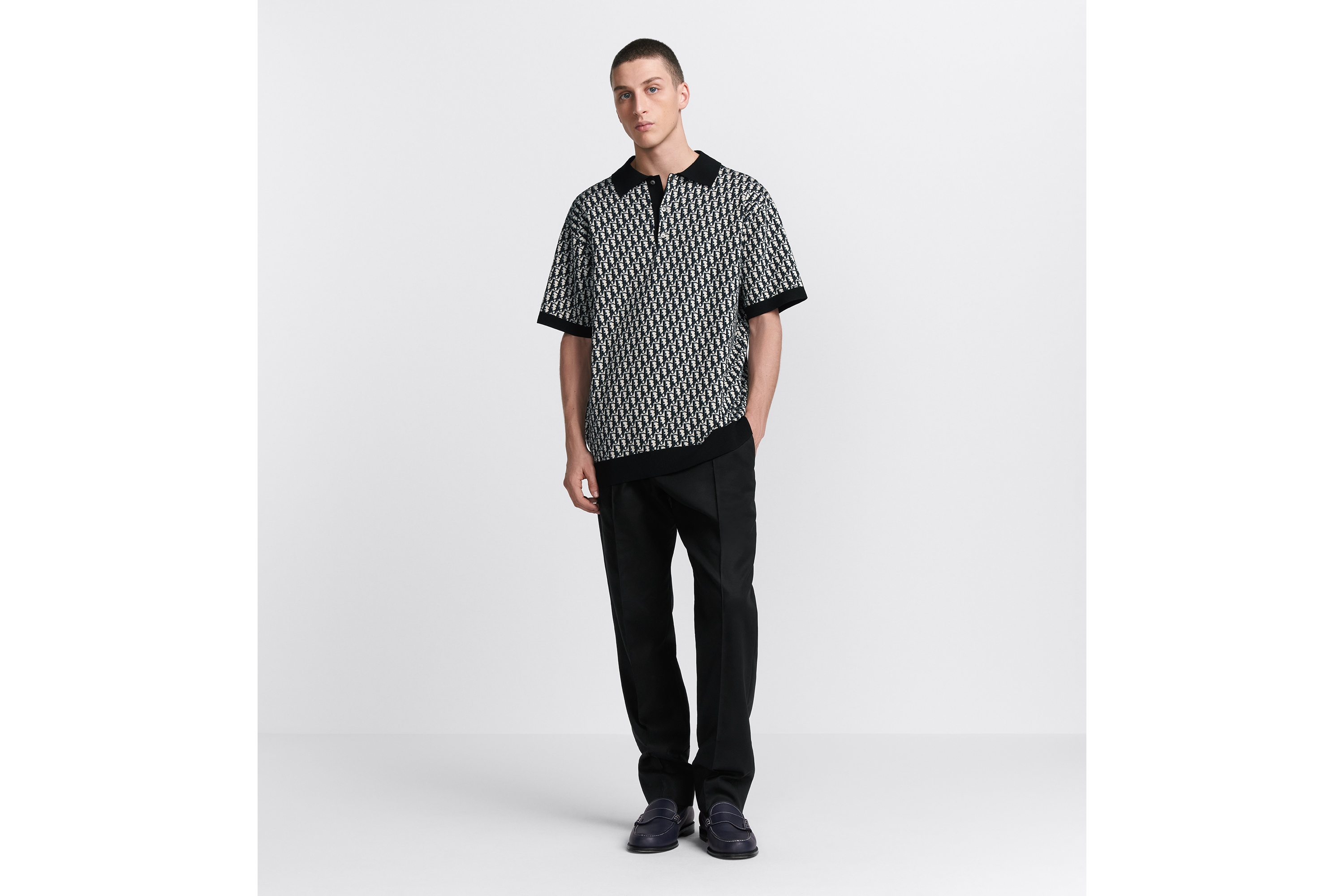 Dior Oblique コットンジャガードポロ　ブルー系 Baby Jacket Blue Dior Oblique Cotton Gabardine Jacquard with