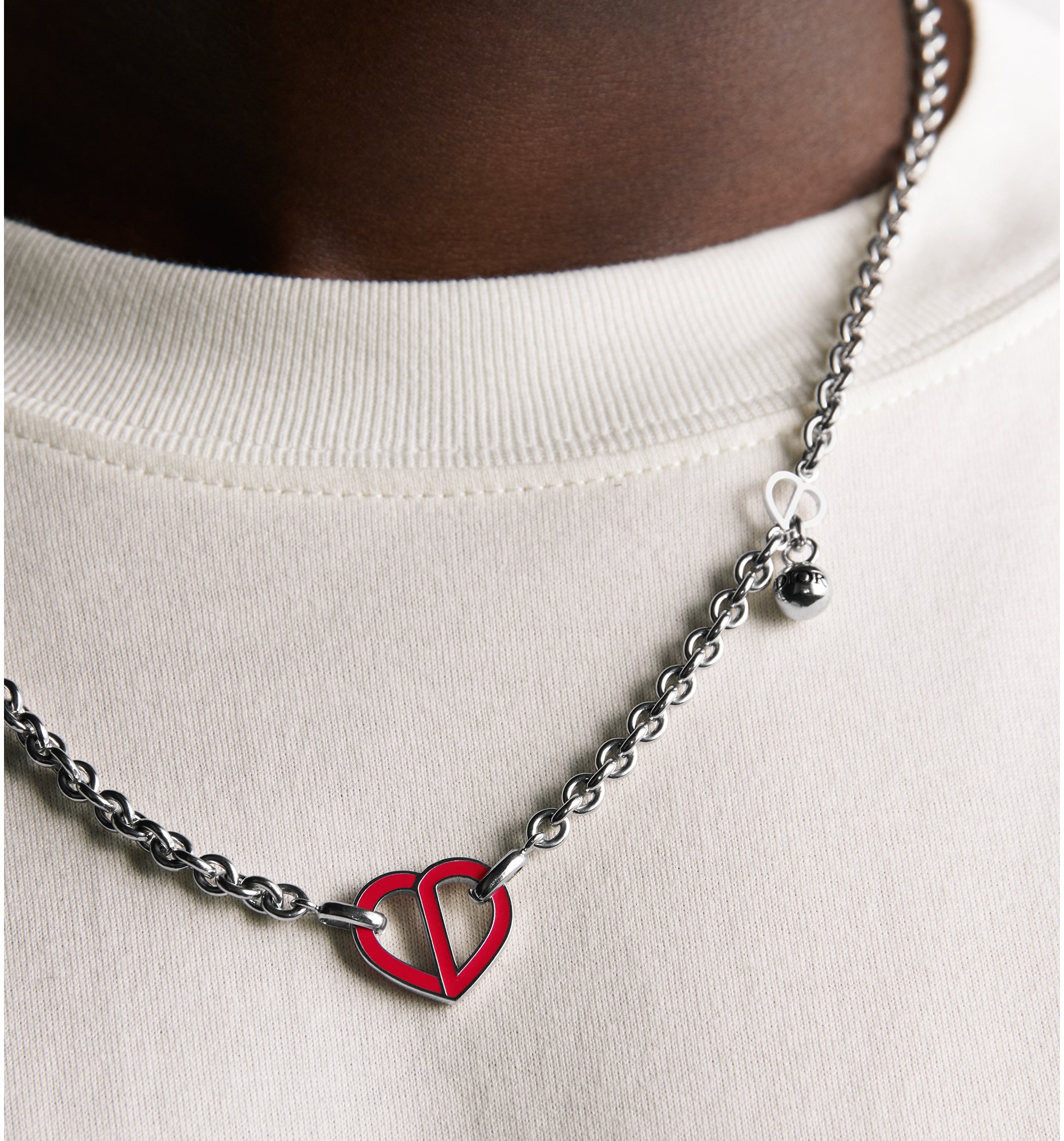 Dior CD Heart Necklace Silver Finish Brass with Red and Black Resin DIOR