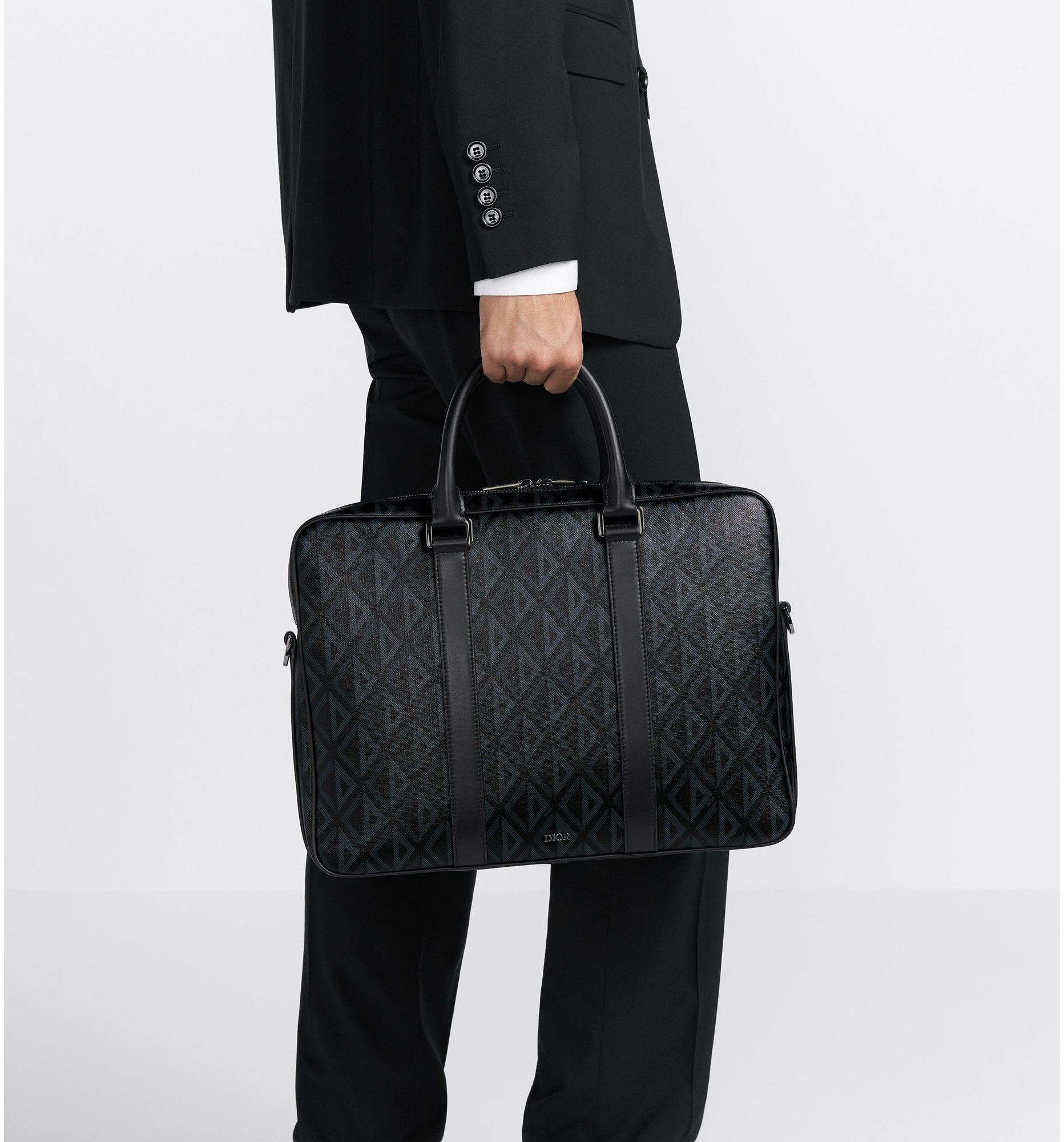 【超安い】 Zipped Briefcase Black Coated Cotton Canvas with CD Diamond バッグ