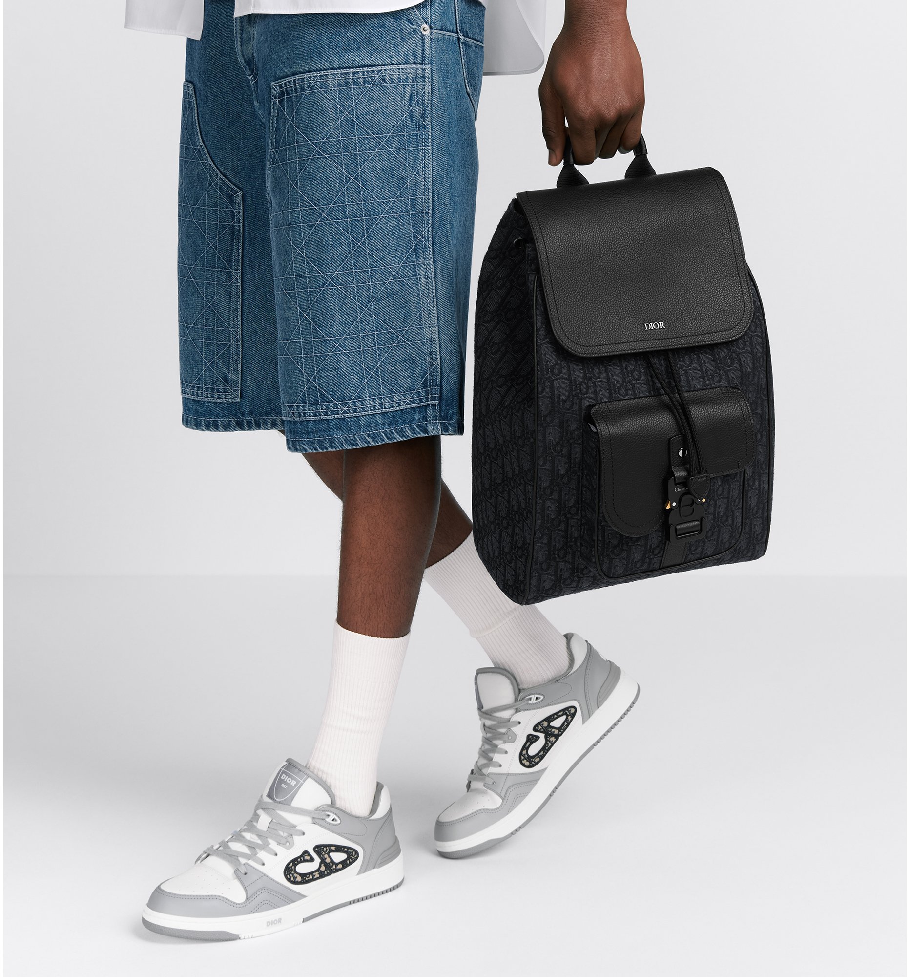 DIOR Saddle Backpack With Flap Black Dior Oblique Jacquard And Black Grained Calfskin Men