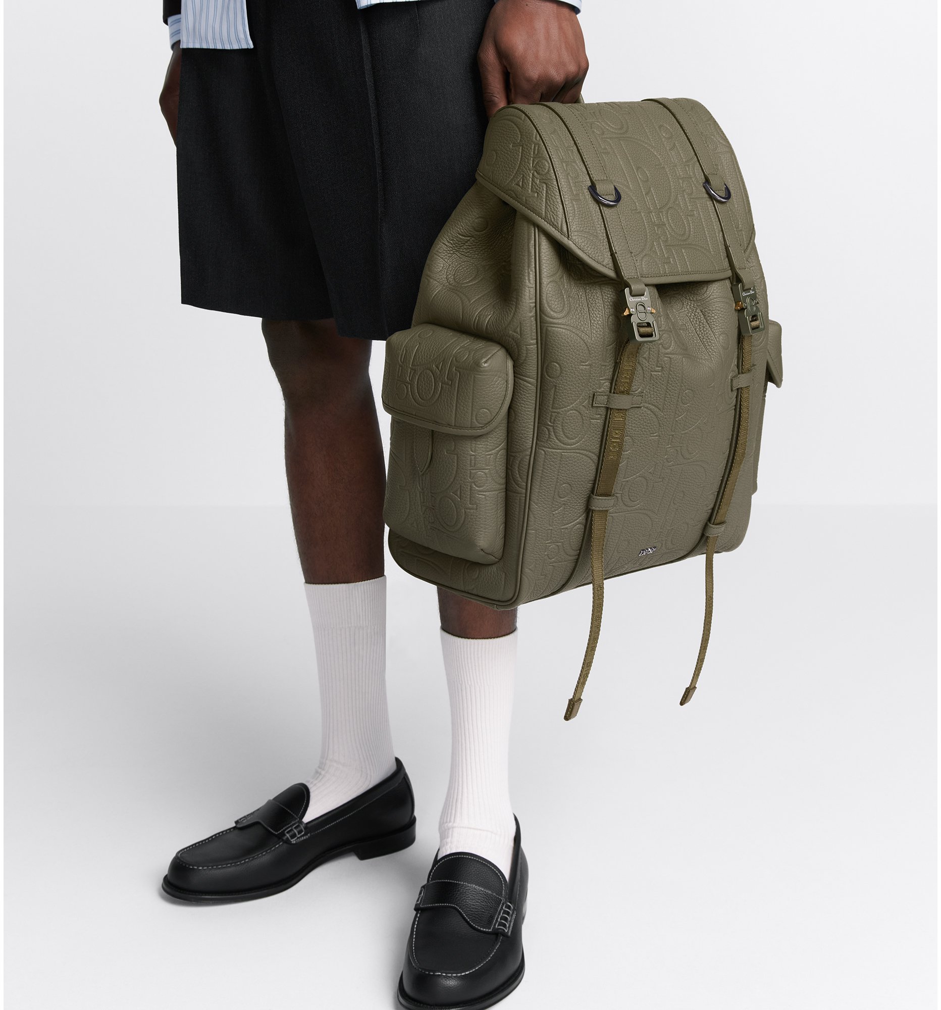 Dior Hit the Road Backpack with Flap Khaki Dior Gravity Leather and Khaki  Grained Calfskin | DIOR