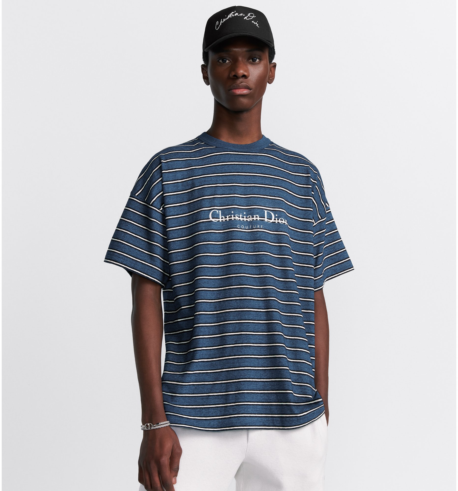 Christian Dior Couture Oversized T Shirt Blue Cotton Jersey with Stripes DIOR