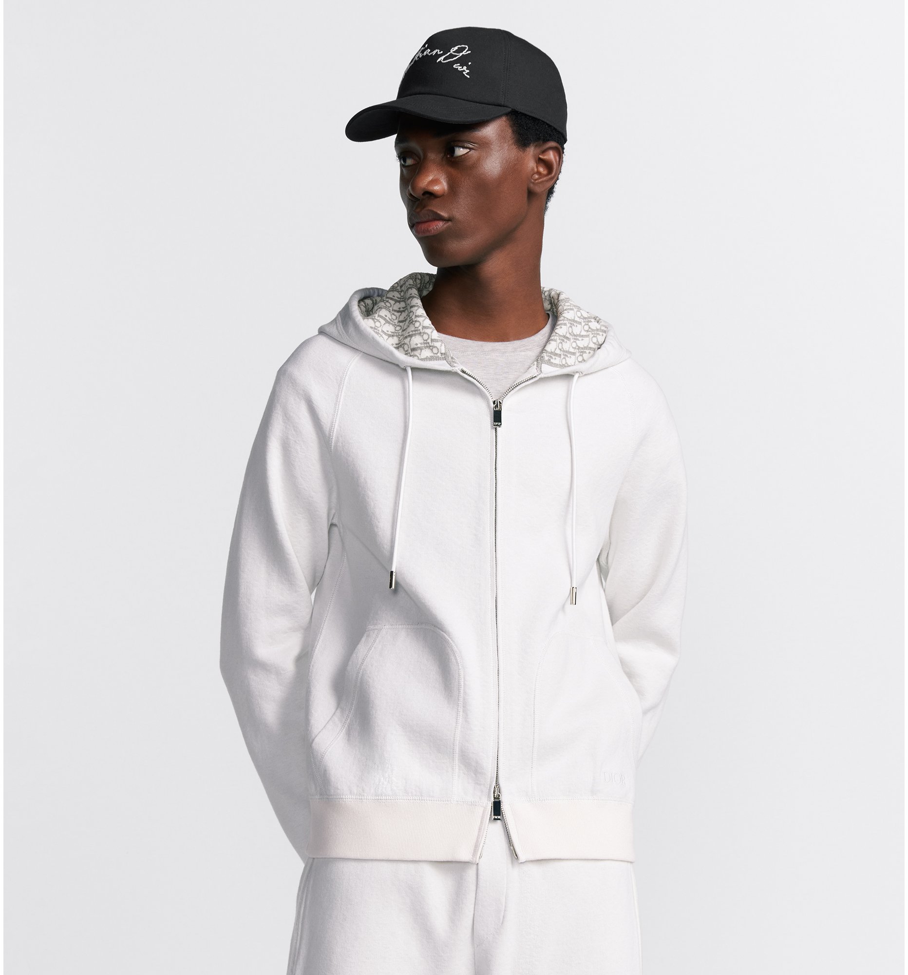 Hooded Track Jacket White Cotton Knit and Cashmere | DIOR
