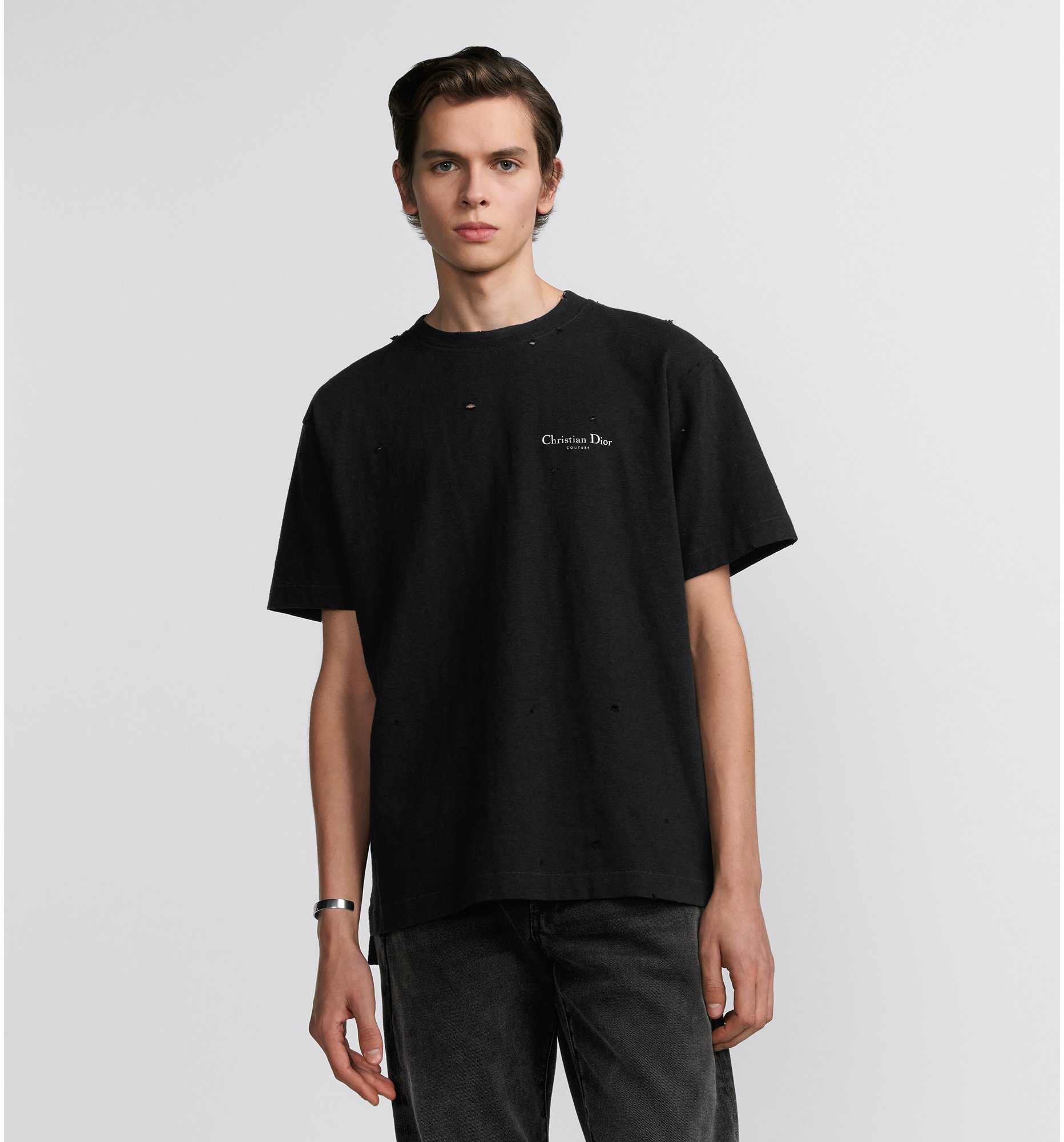 Christian Dior Couture T Shirt Relaxed Fit Black Distressed Effect Cotton Jersey DIOR