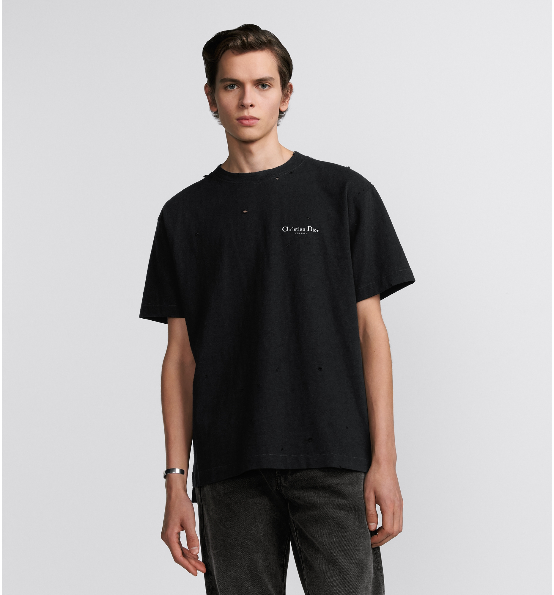 Camiseta Christian Dior Couture corte relajado Punto de algodon negro con efecto desgastado DIOR