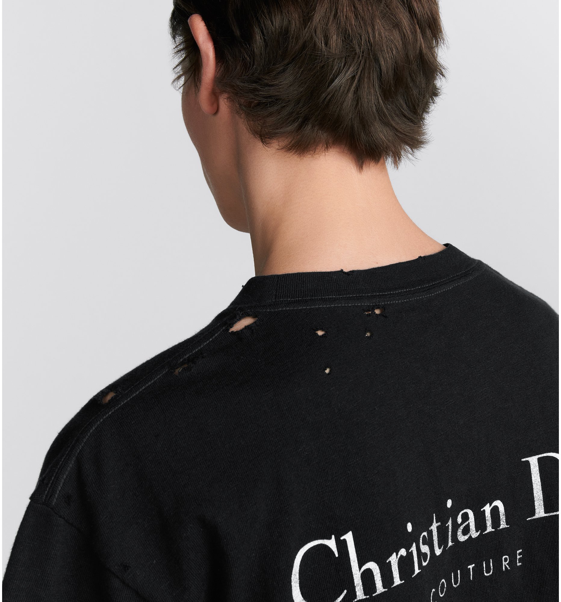 Christian Dior Couture T Shirt Relaxed Fit Black Distressed Effect Cotton Jersey DIOR