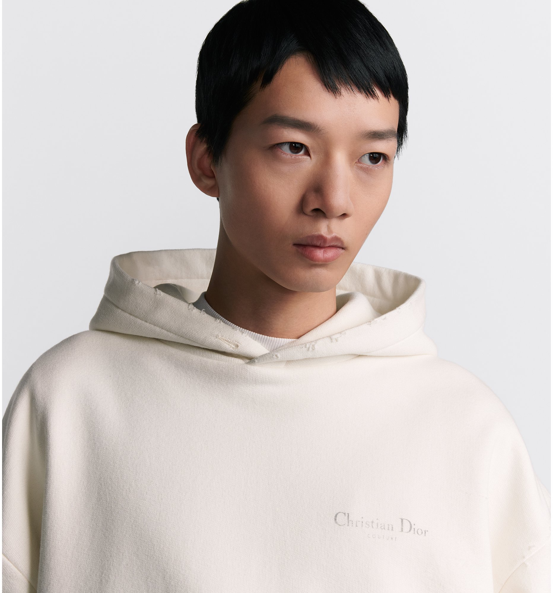 Christian Dior Couture Hooded Lined Sweatshirt White Distressed Effect Cotton Fleece DIOR