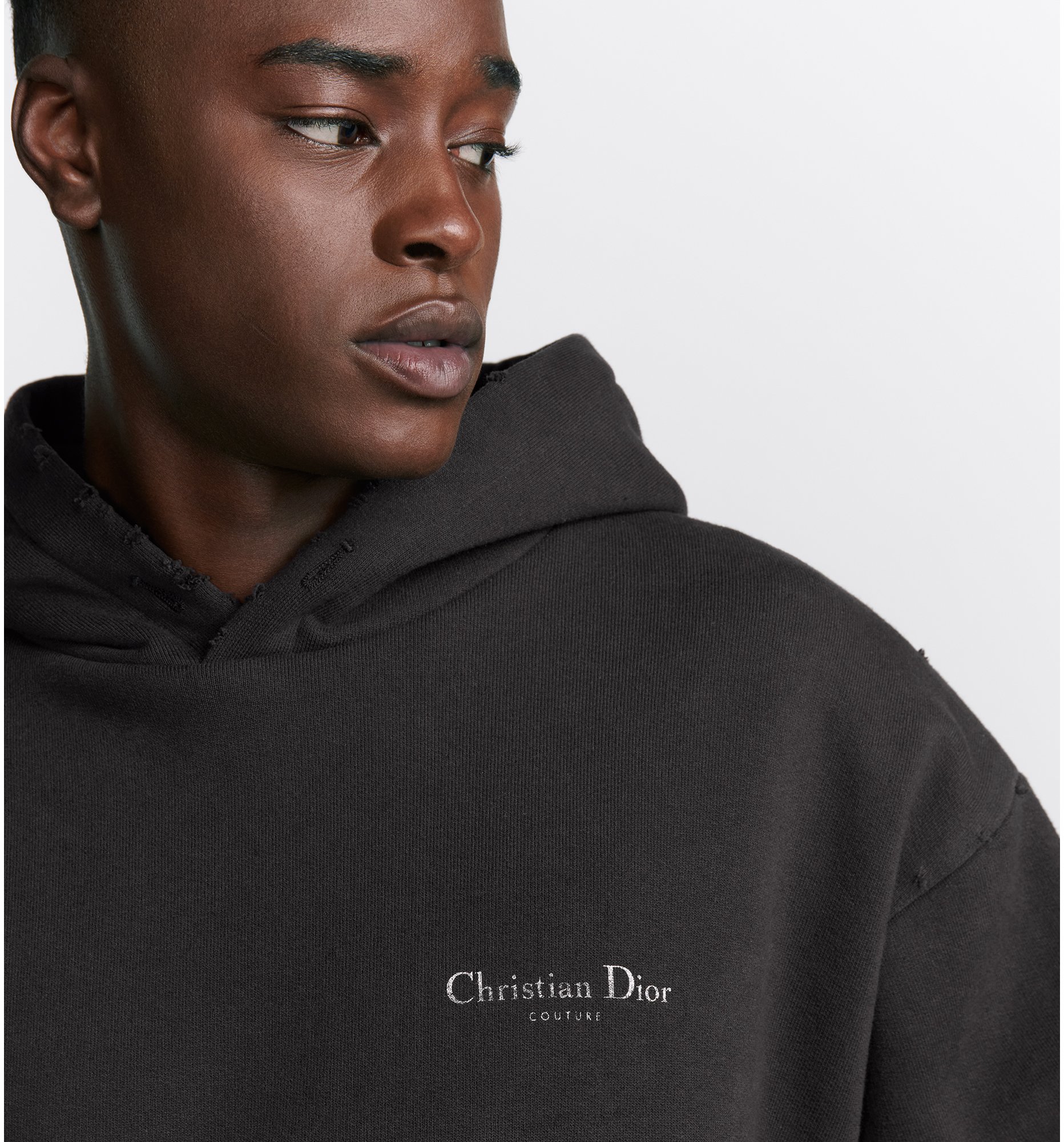 Christian Dior Couture Hooded Lined Sweatshirt Black Distressed Effect Cotton Fleece DIOR