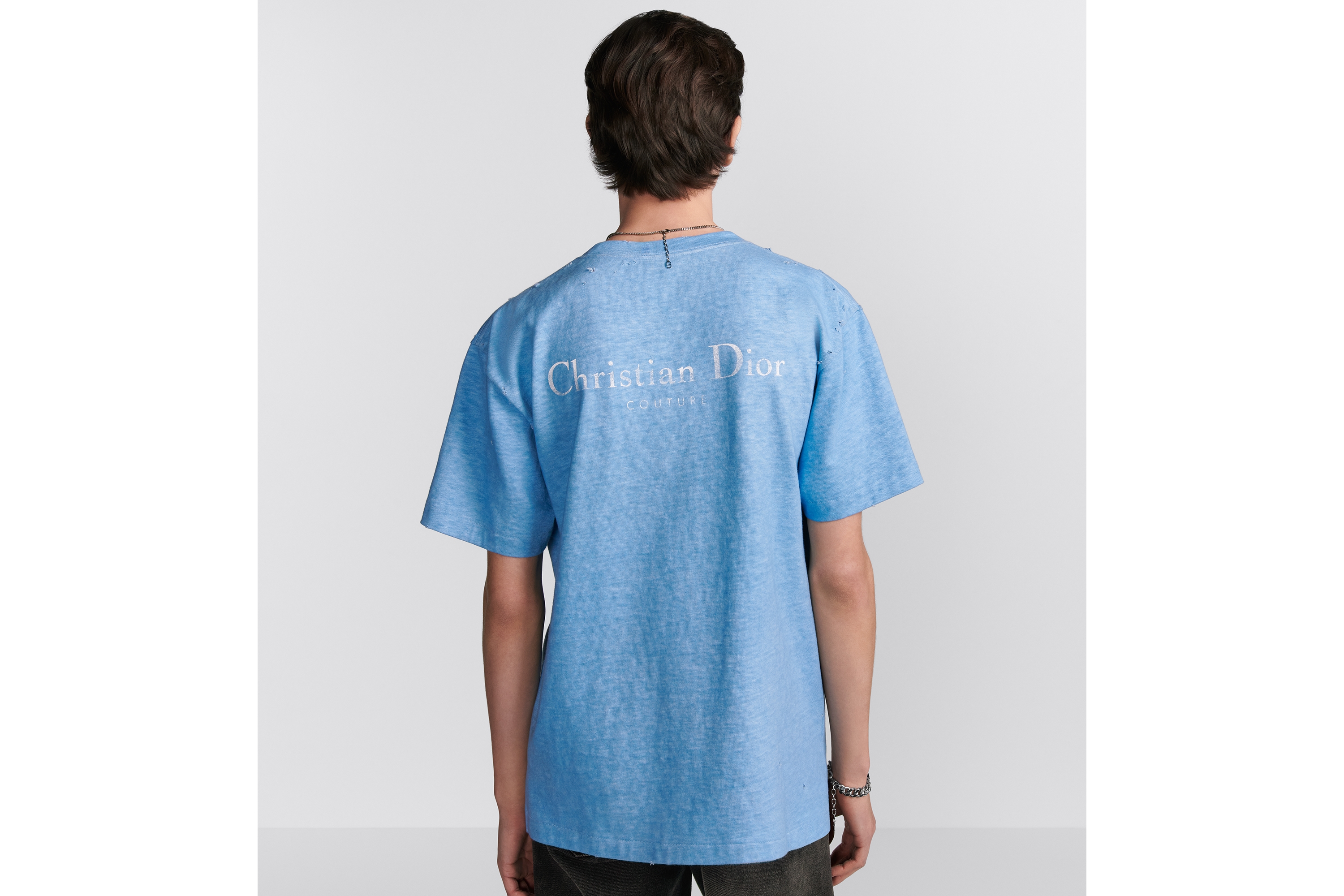 クリスチャンディオール　Tシャツ Christian Dior Couture T-Shirt, Relaxed Fit Blue Distressed