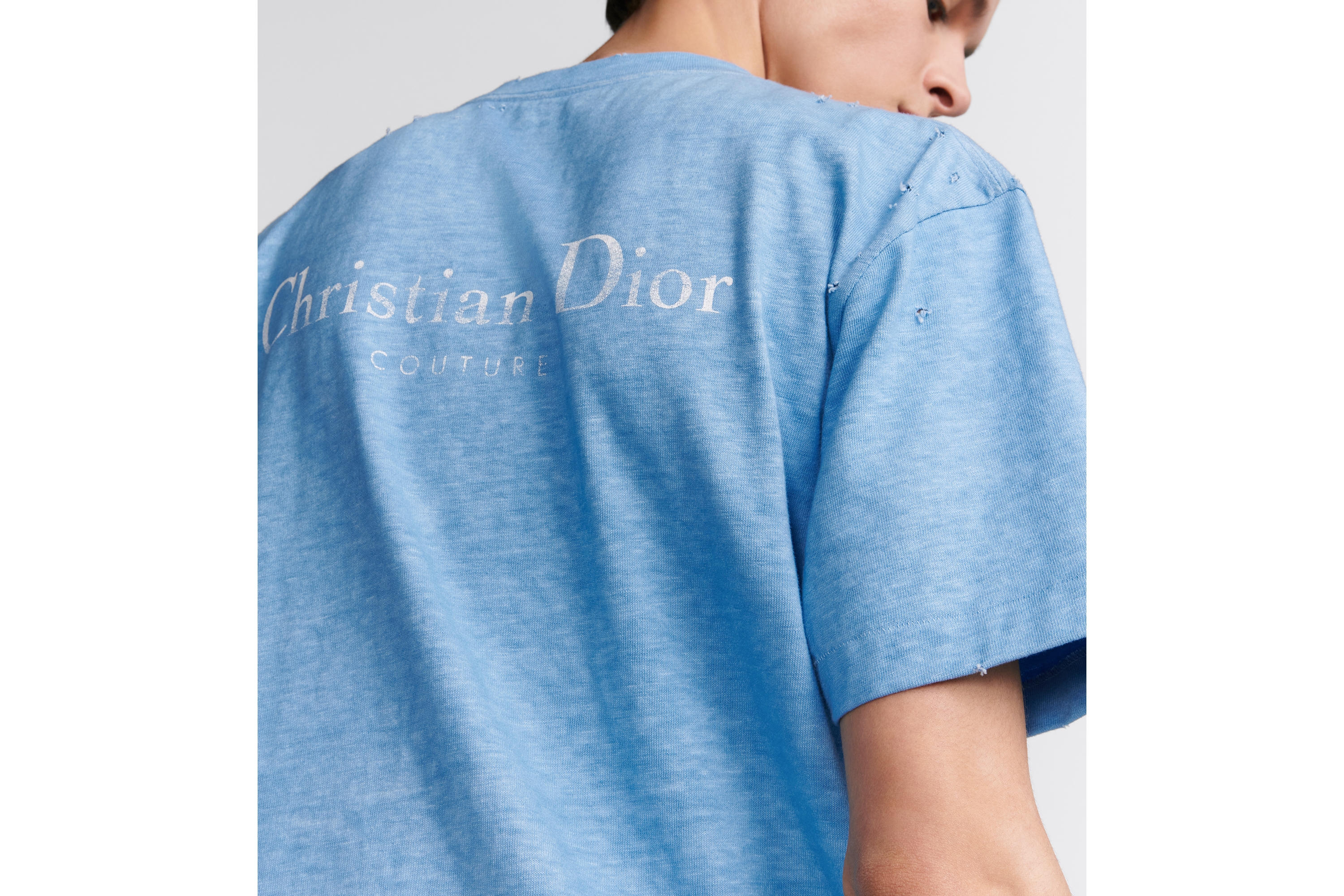 Christian Dior Couture T-Shirt, Relaxed Fit Blue Distressed