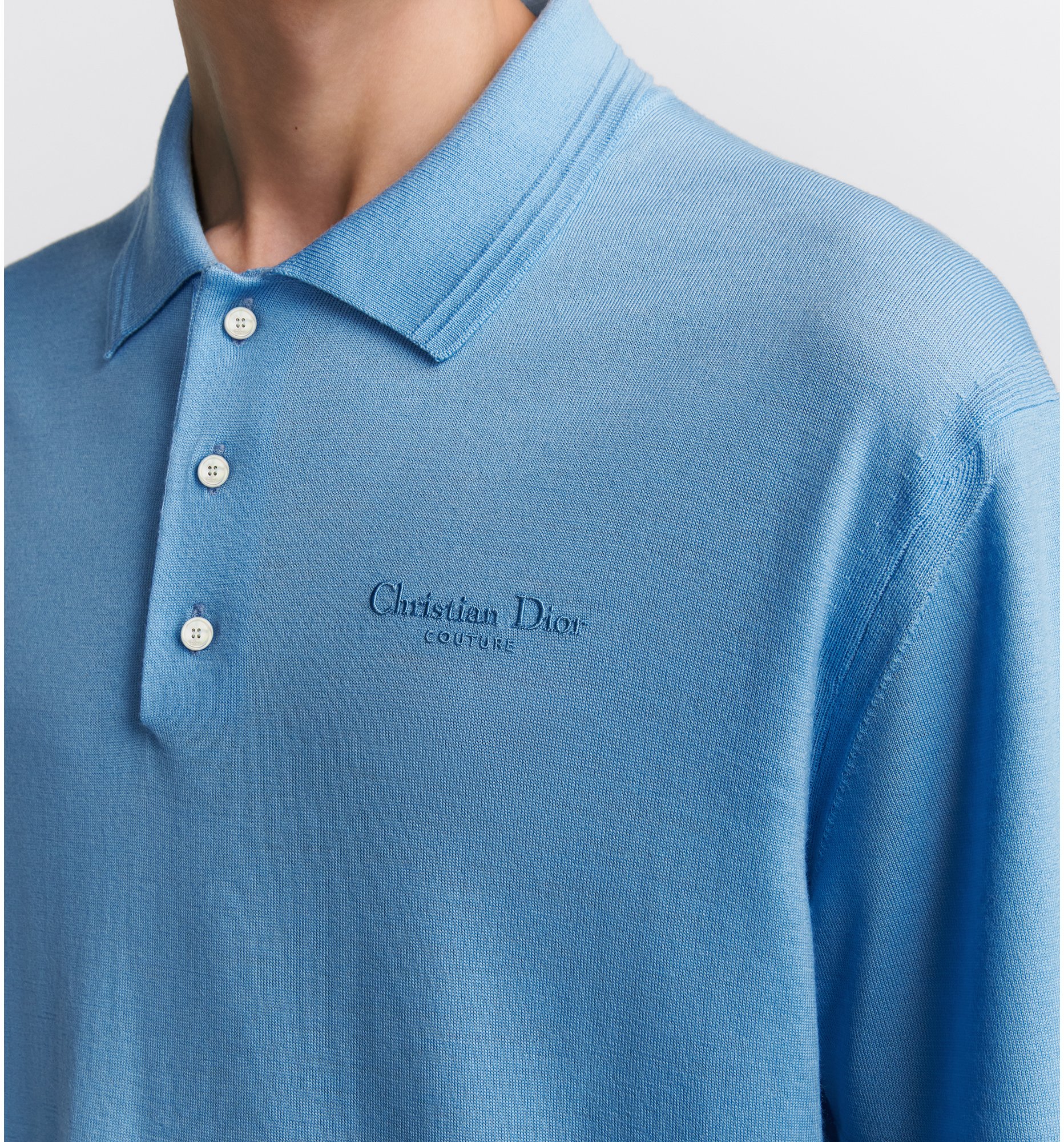 Christian Dior Couture Polo Shirt Blue Virgin Wool Jersey DIOR