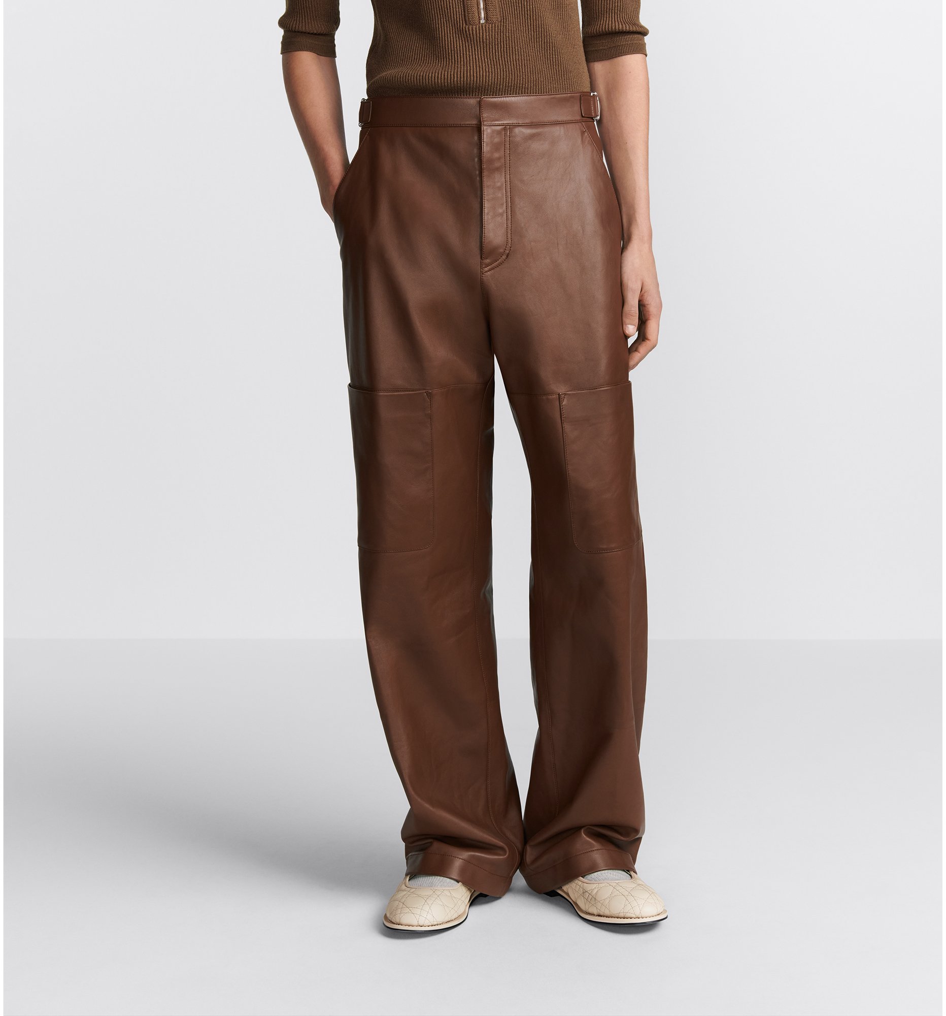 Christian Dior Couture Pants Brown Lambskin DIOR