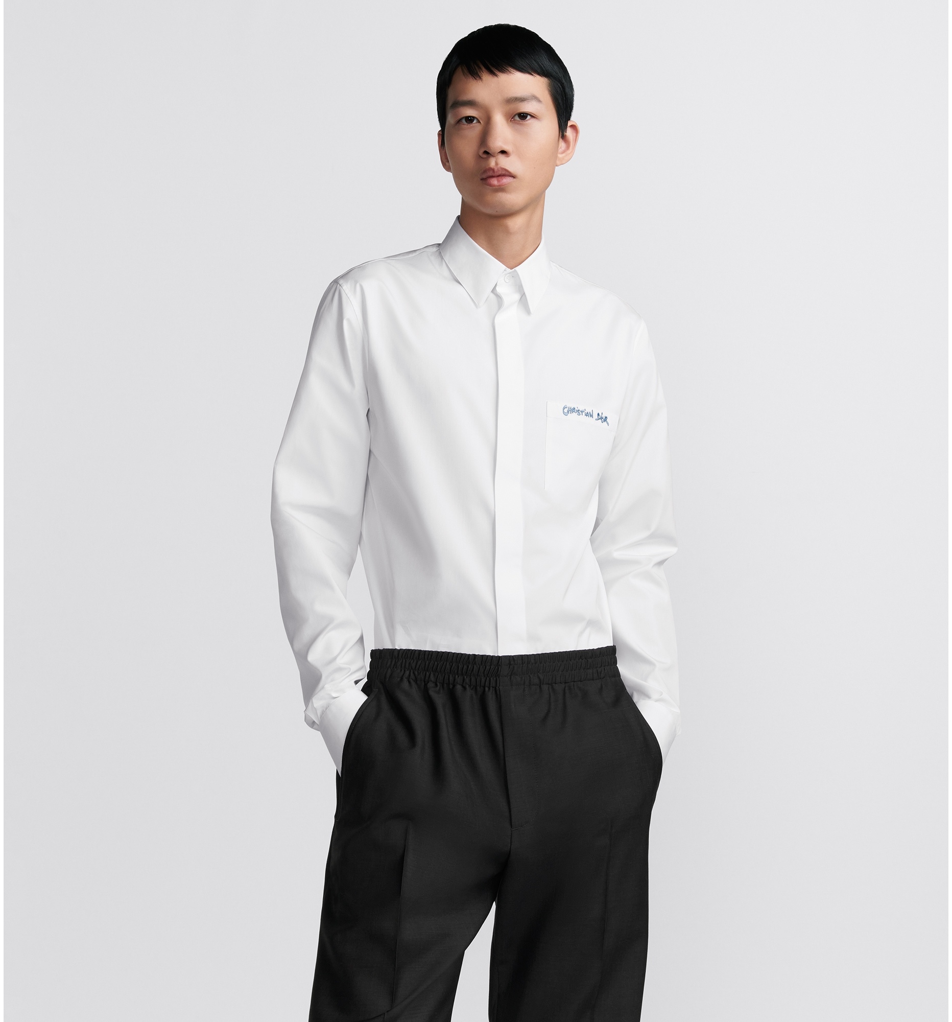 Chemise a broderie Christian Dior Tag Popeline de coton blanc DIOR