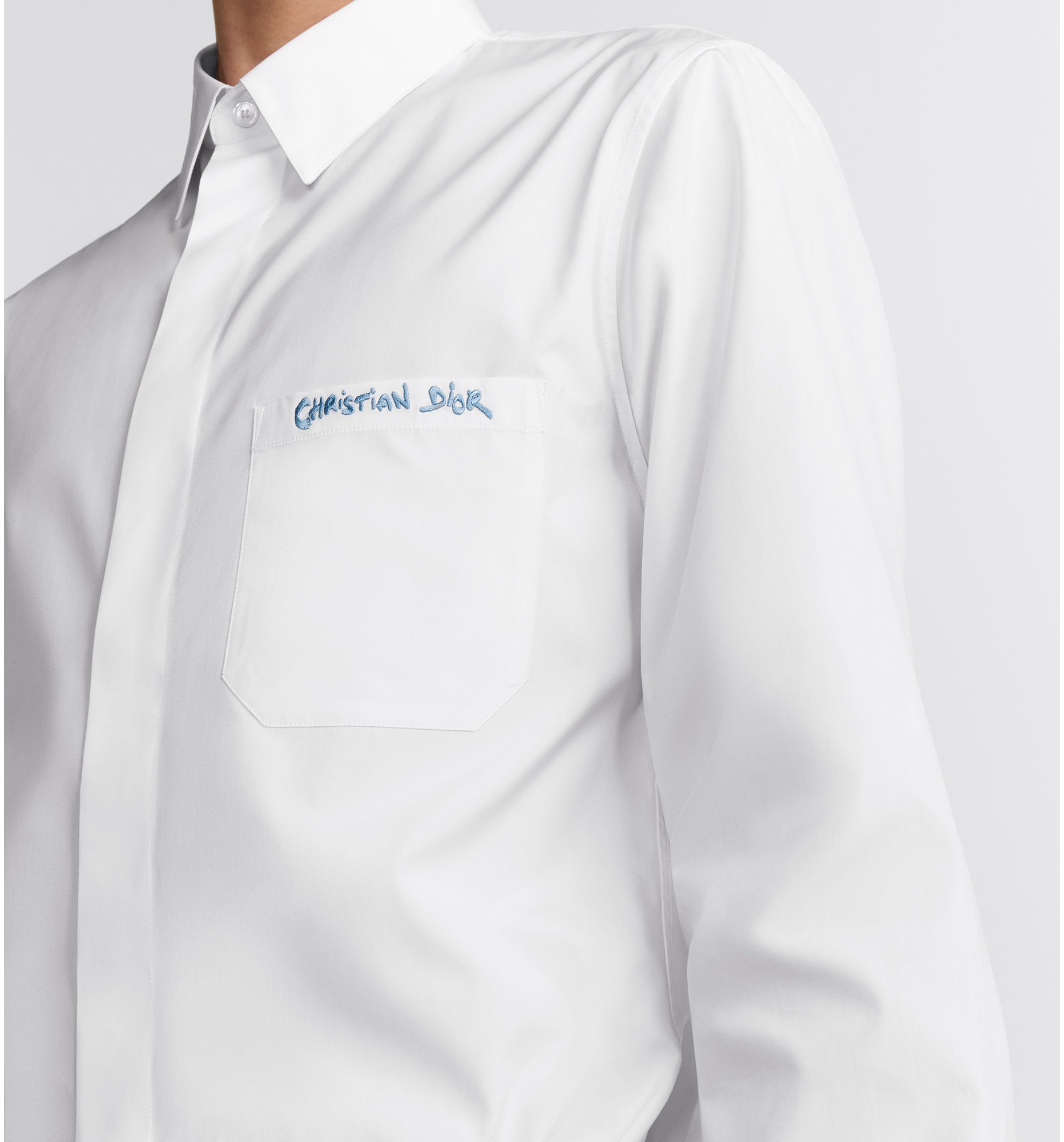 Overhemd met Christian Dior Tag borduursel Wit katoenpoplin DIOR