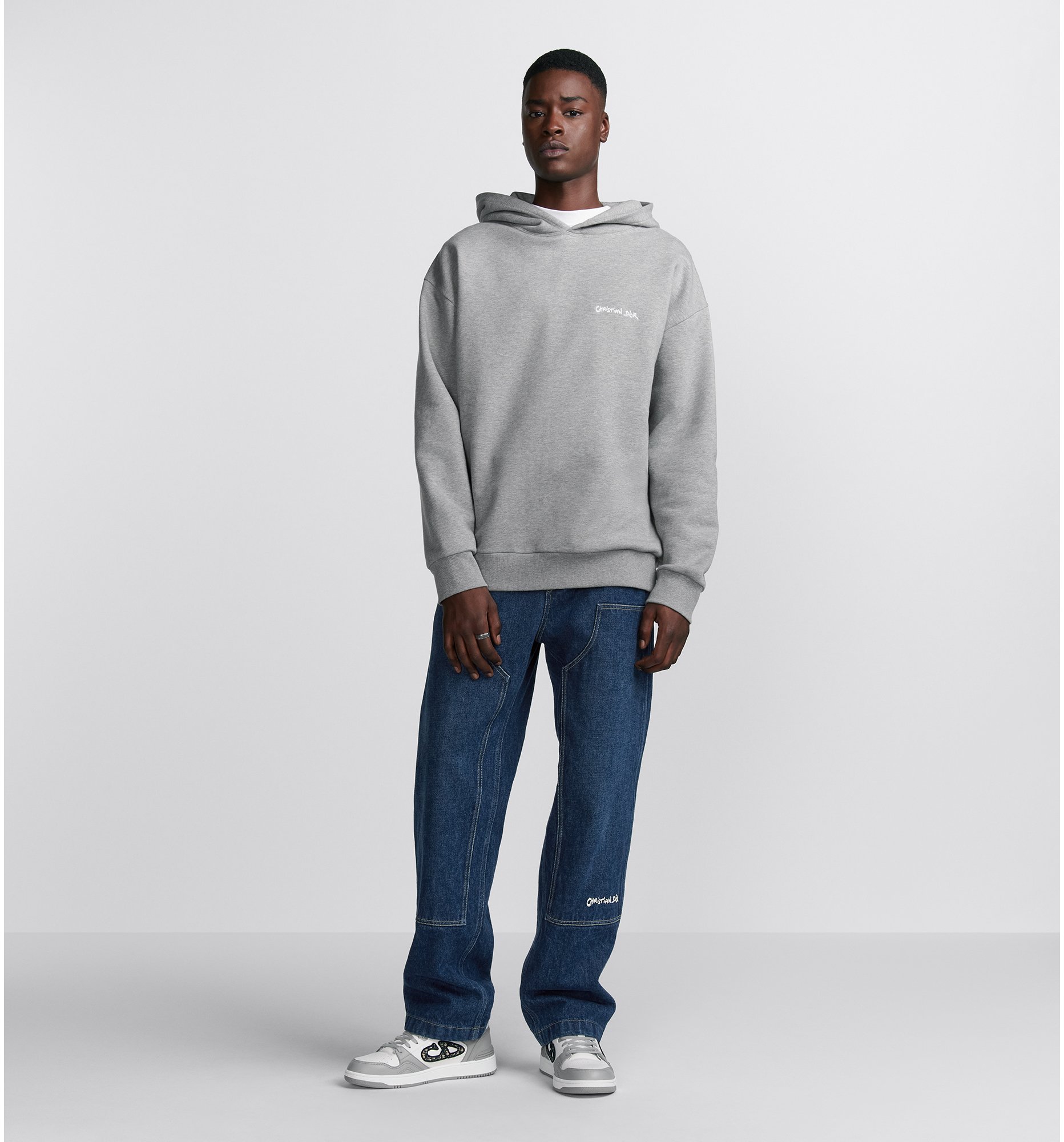 Christian Dior Tag Hooded Sweatshirt Oversized Fit Gray Cotton Fleece DIOR