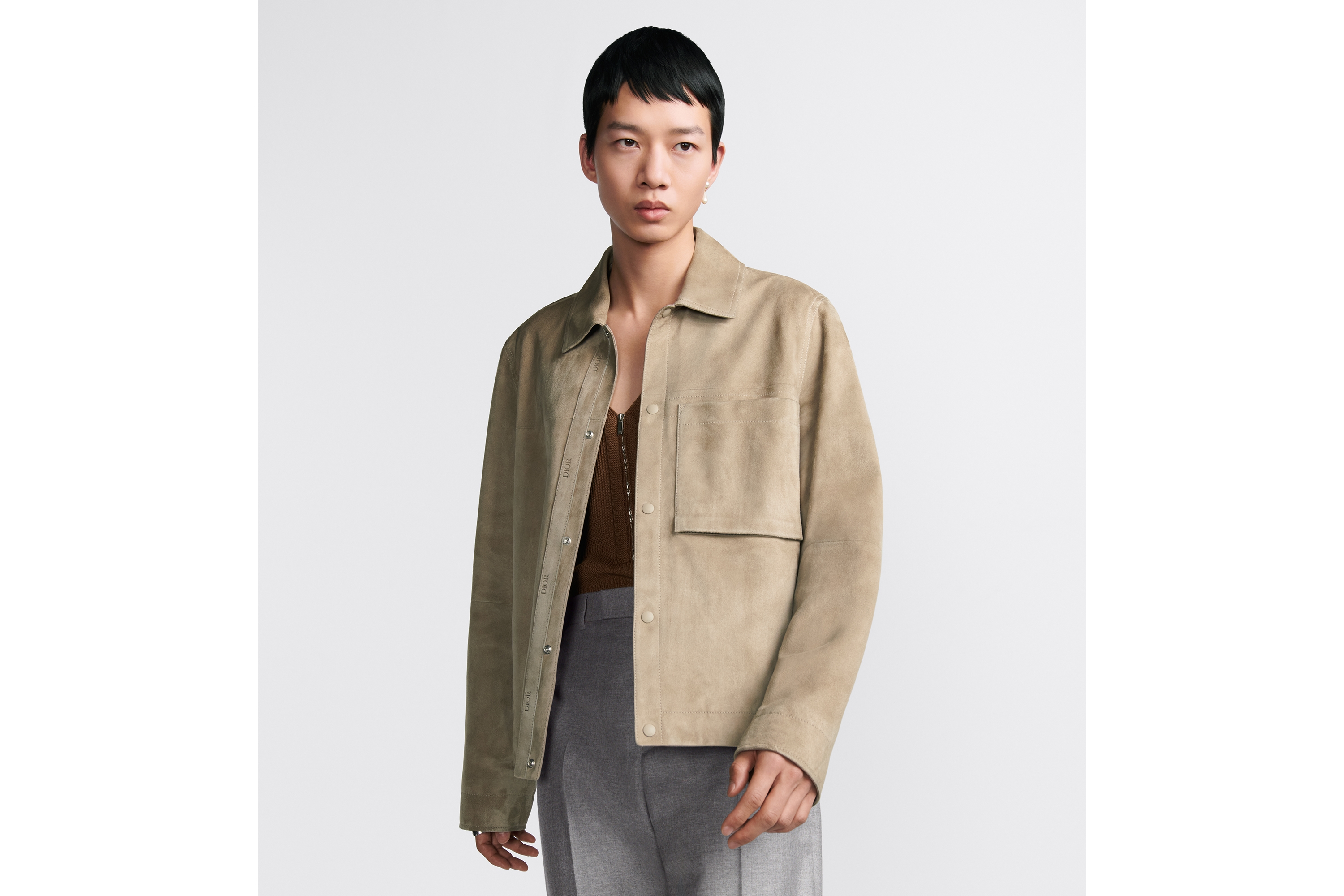 Look Blouson Cuir d'agneau suédé beige E01