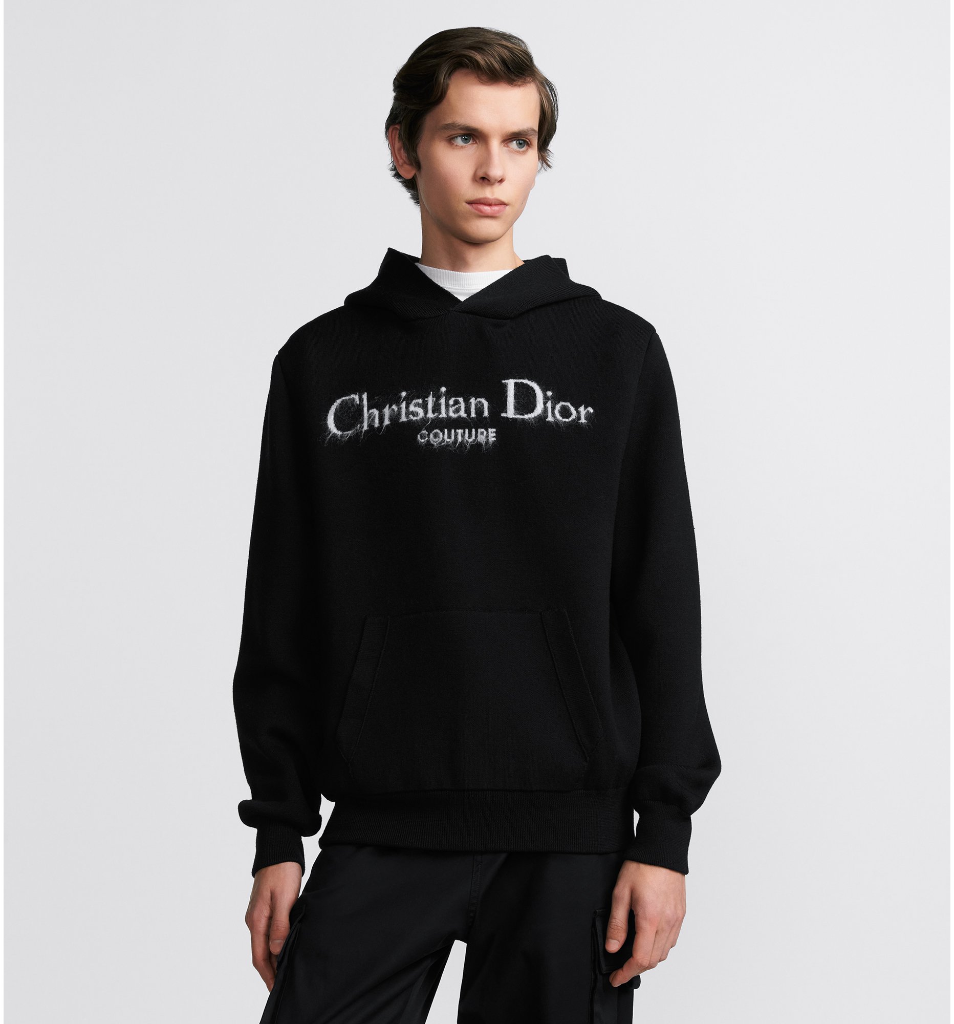 Christian Dior Couture Hooded Sweatshirt Black Wool Blend DIOR