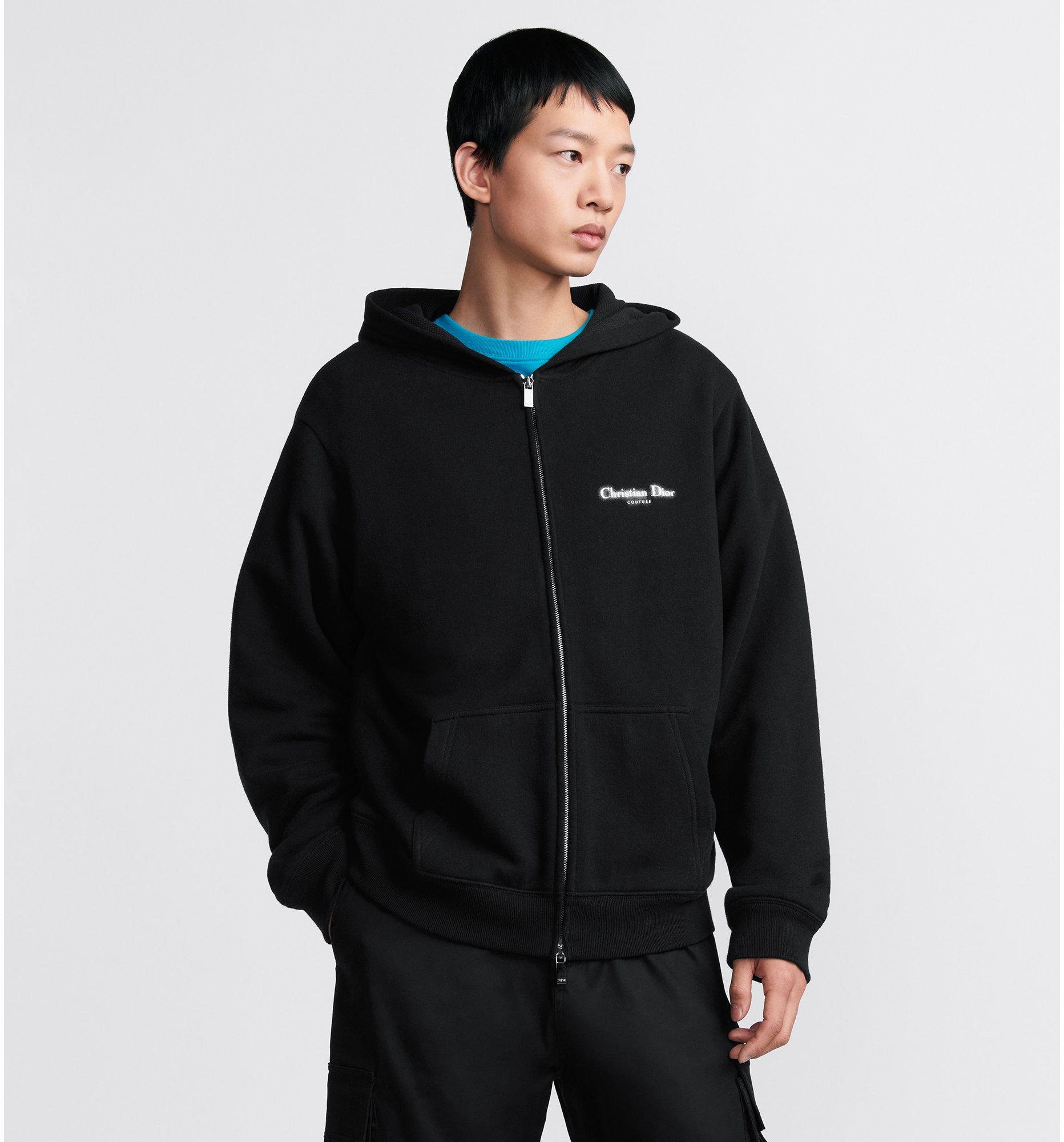 Christian Dior Couture Zipped Hooded Sweatshirt, Relaxed Fit Black Cotton  Fleece | DIOR