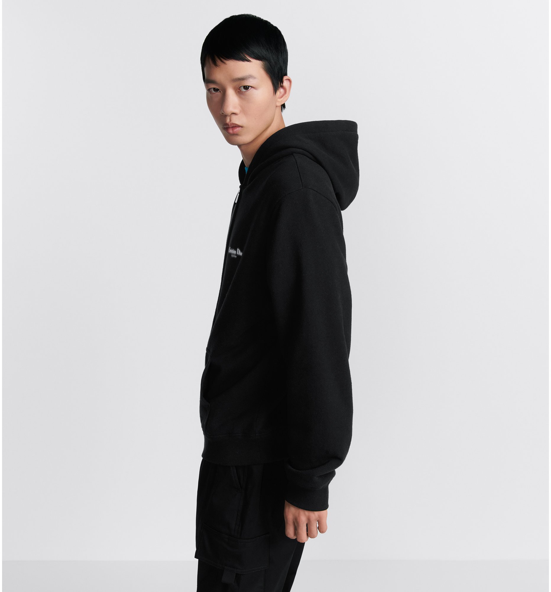 Christian Dior Couture Zipped Hooded Sweatshirt, Relaxed Fit Black Cotton  Fleece | DIOR