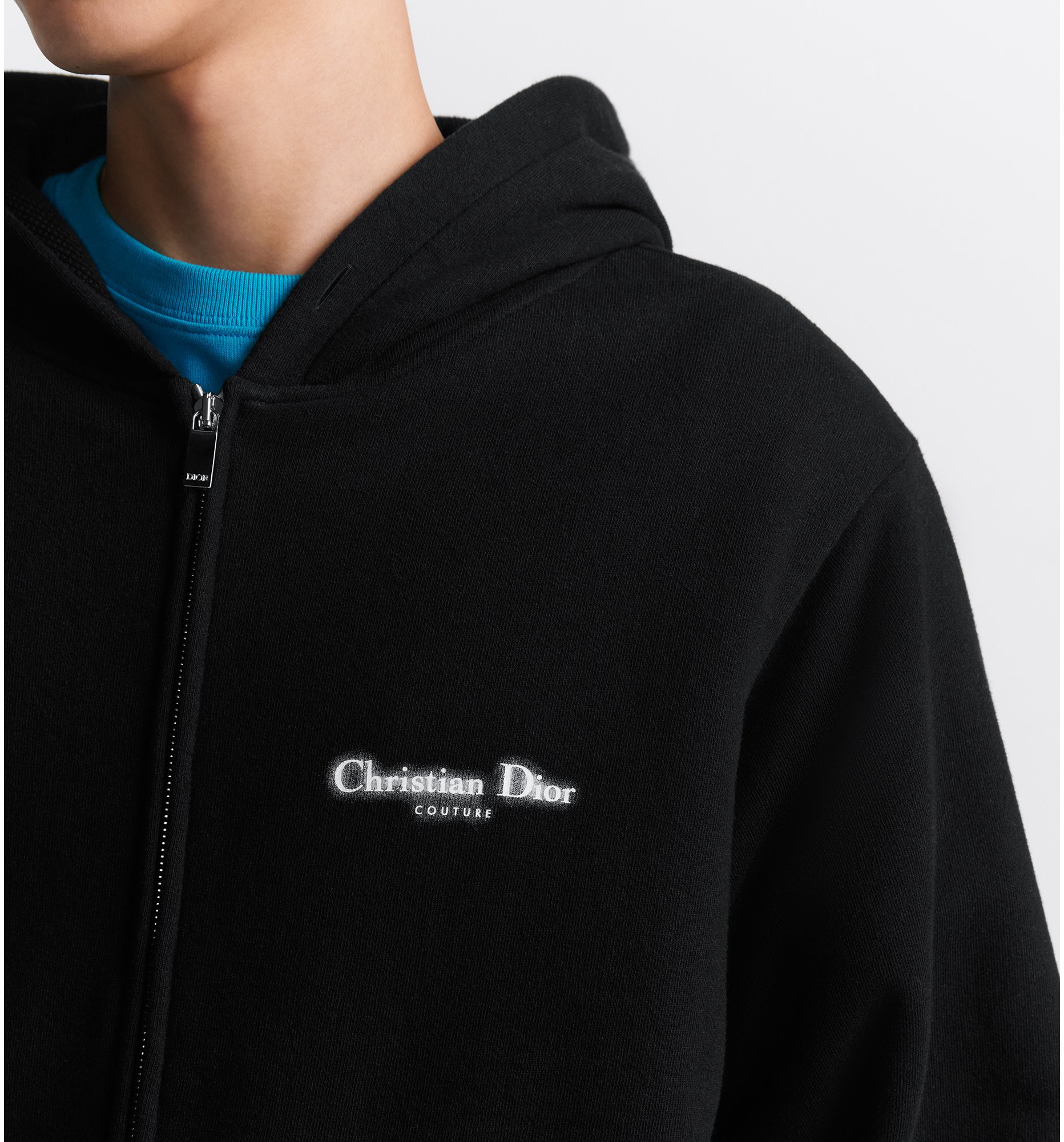 Christian Dior Couture Zipped Hooded Sweatshirt, Relaxed Fit Black Cotton  Fleece | DIOR