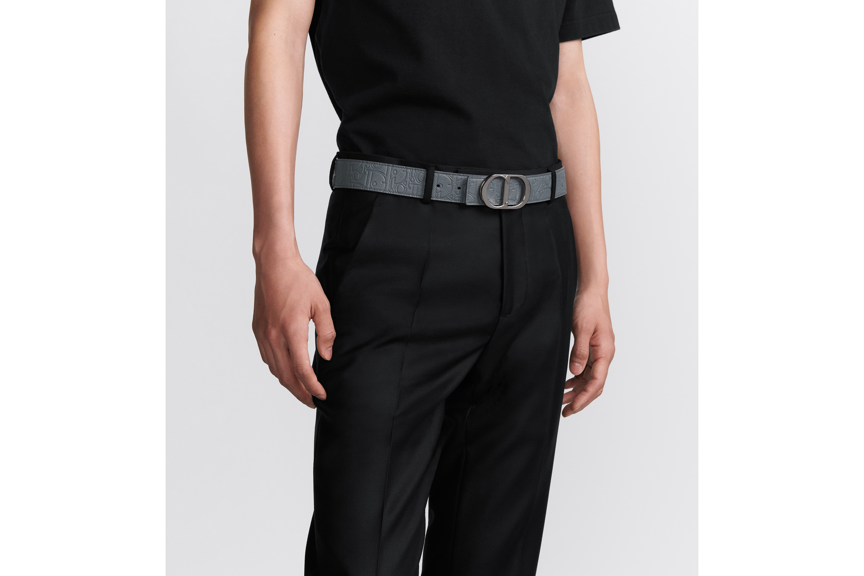 Look Reversible Belt Strap Deep Gray Dior Gravity Leather and Deep Gray Smooth Calfskin, 35 MM E45