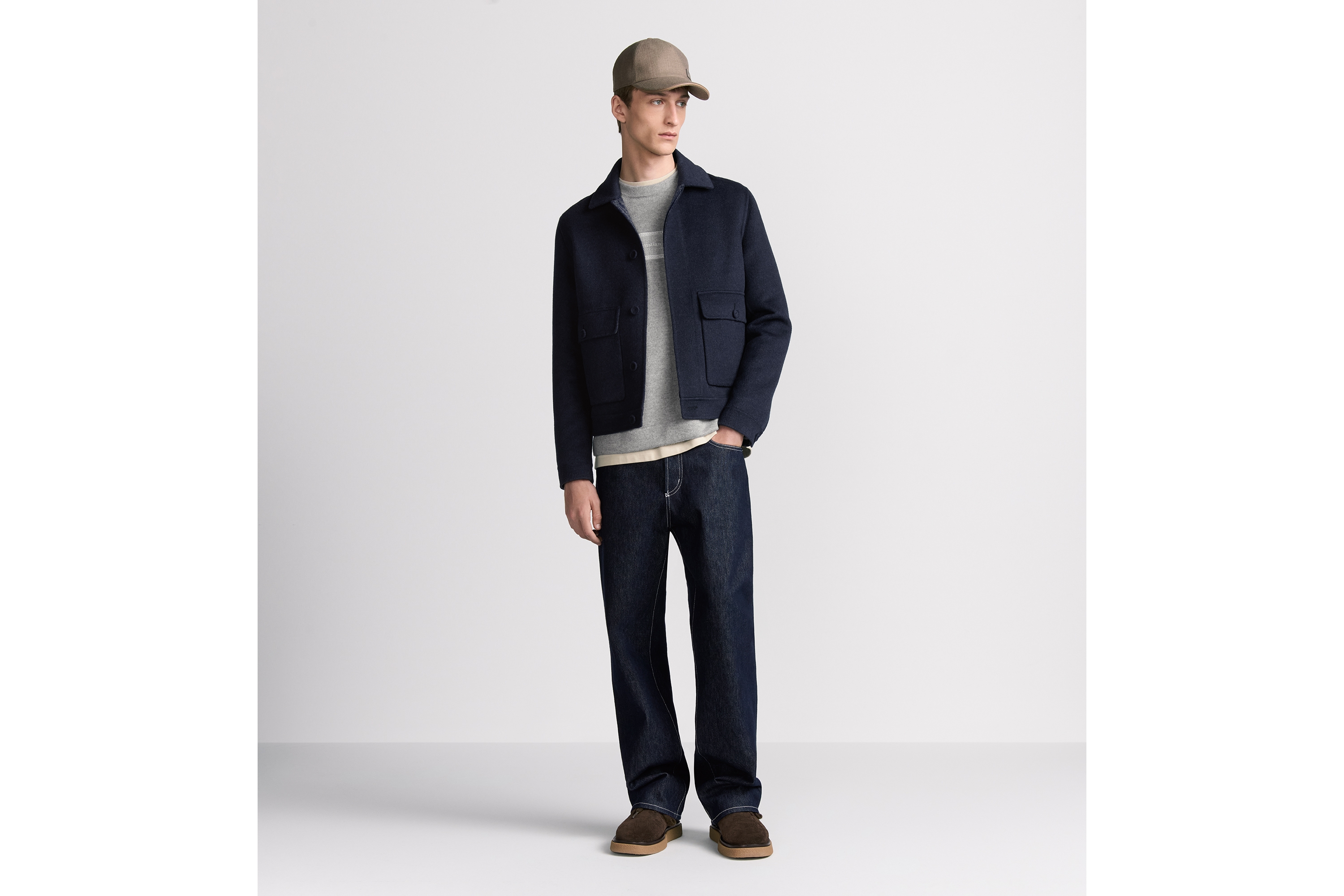 Look Dior Icons Jacket Blue Double-Sided Virgin Wool and Cashmere E02