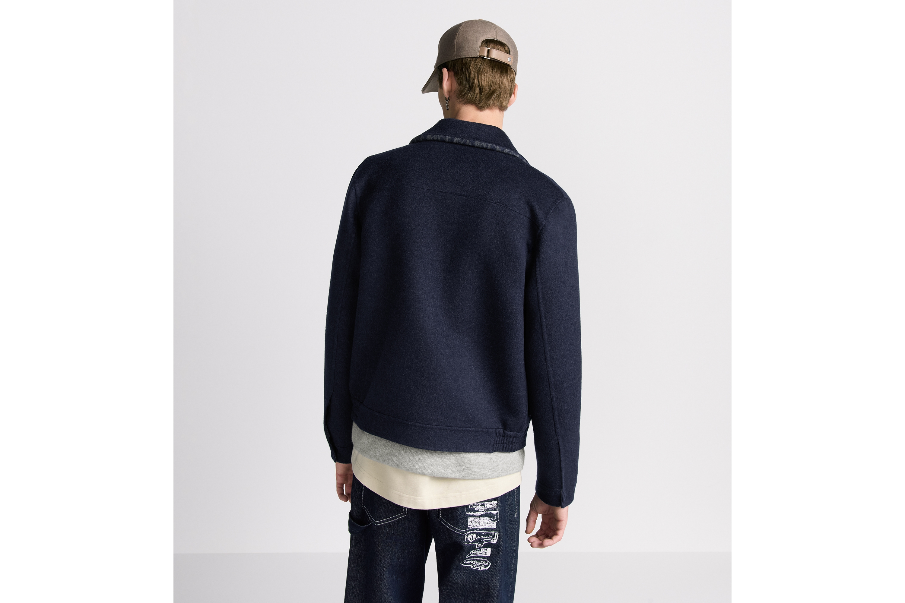 Look Dior Icons Jacket Blue Double-Sided Virgin Wool and Cashmere E03