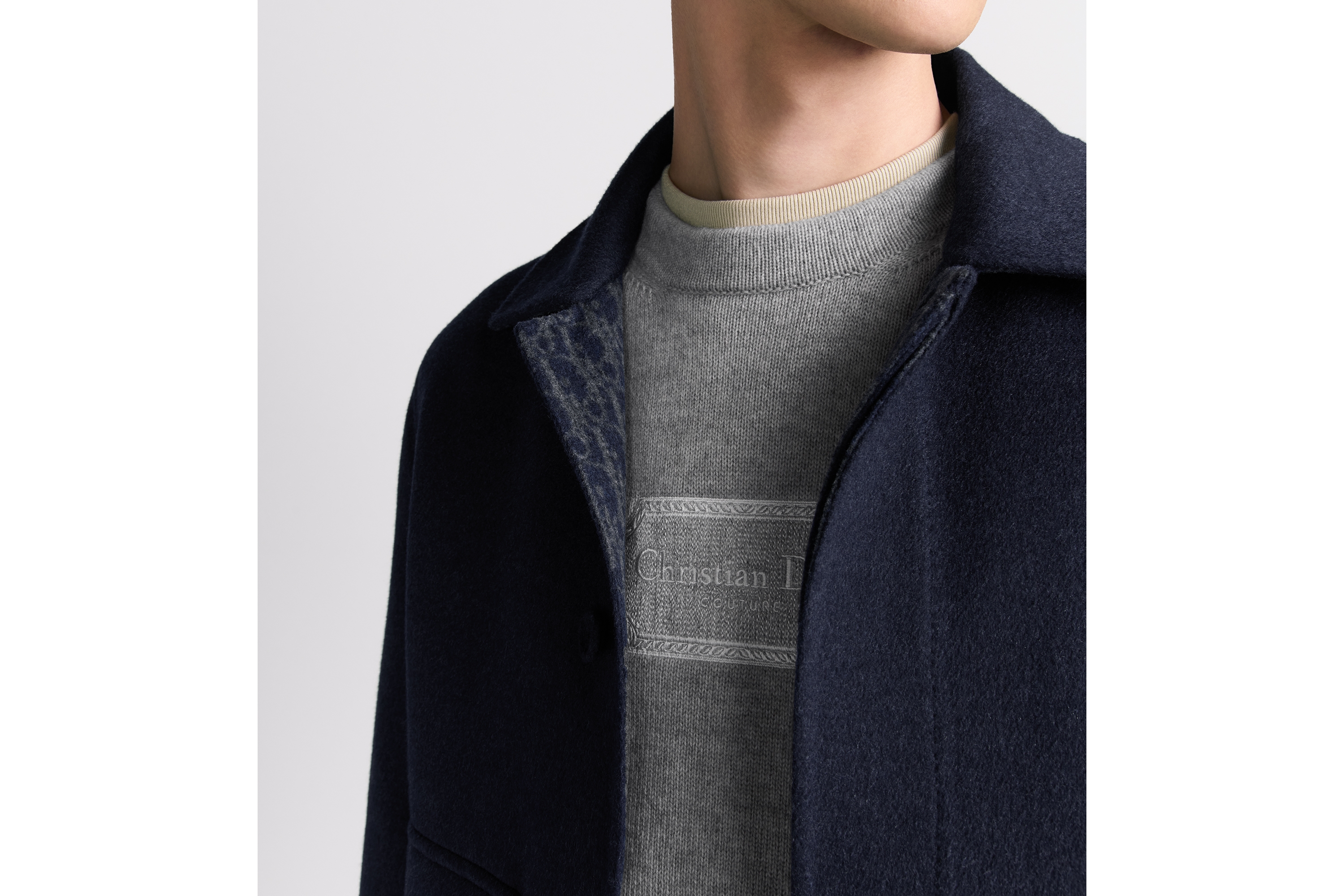 Look Dior Icons Jacket Blue Double-Sided Virgin Wool and Cashmere E04