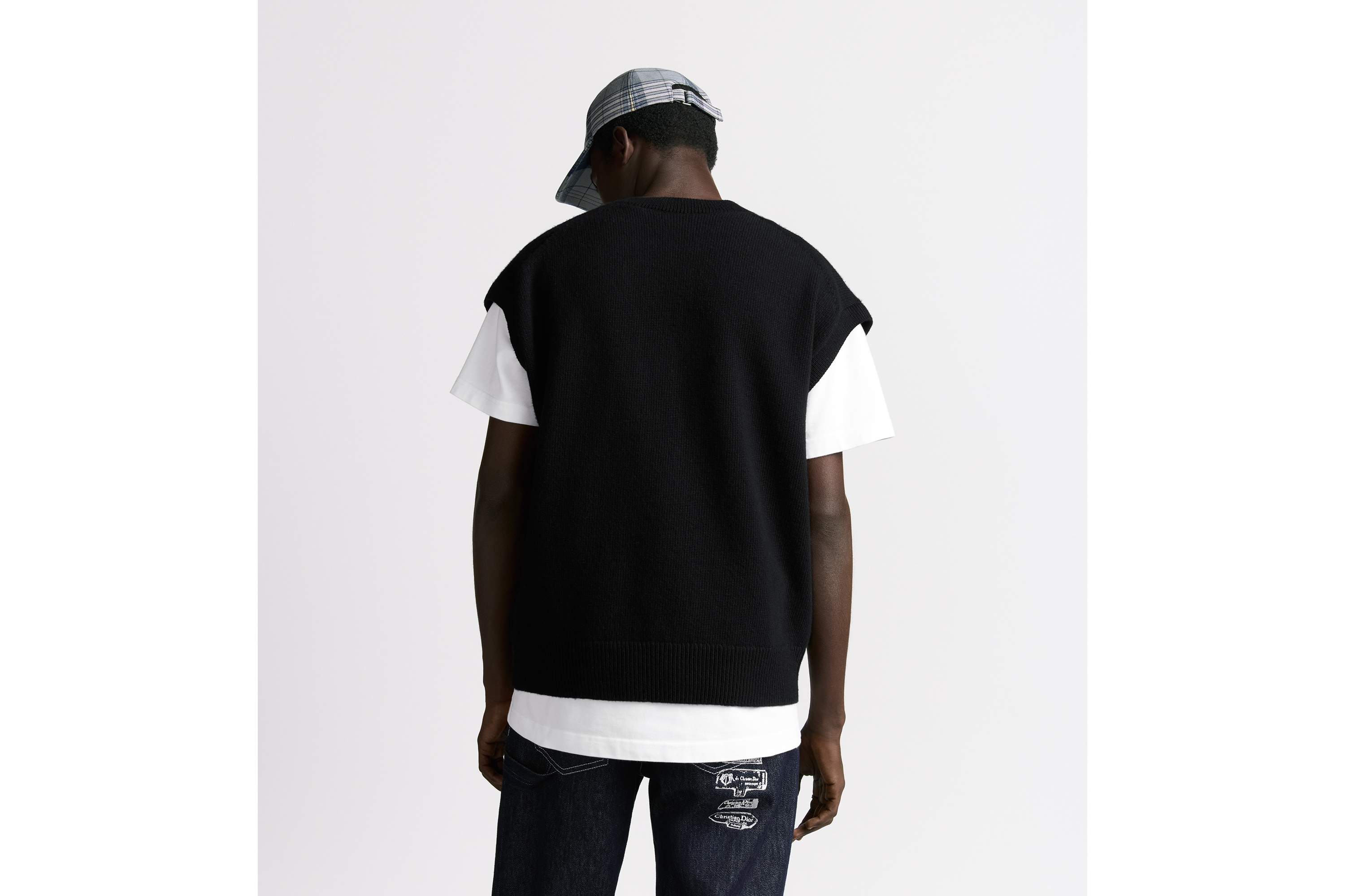 Dior 2026 Striped Letter Crew Neck Knit Vest Black and White Wool