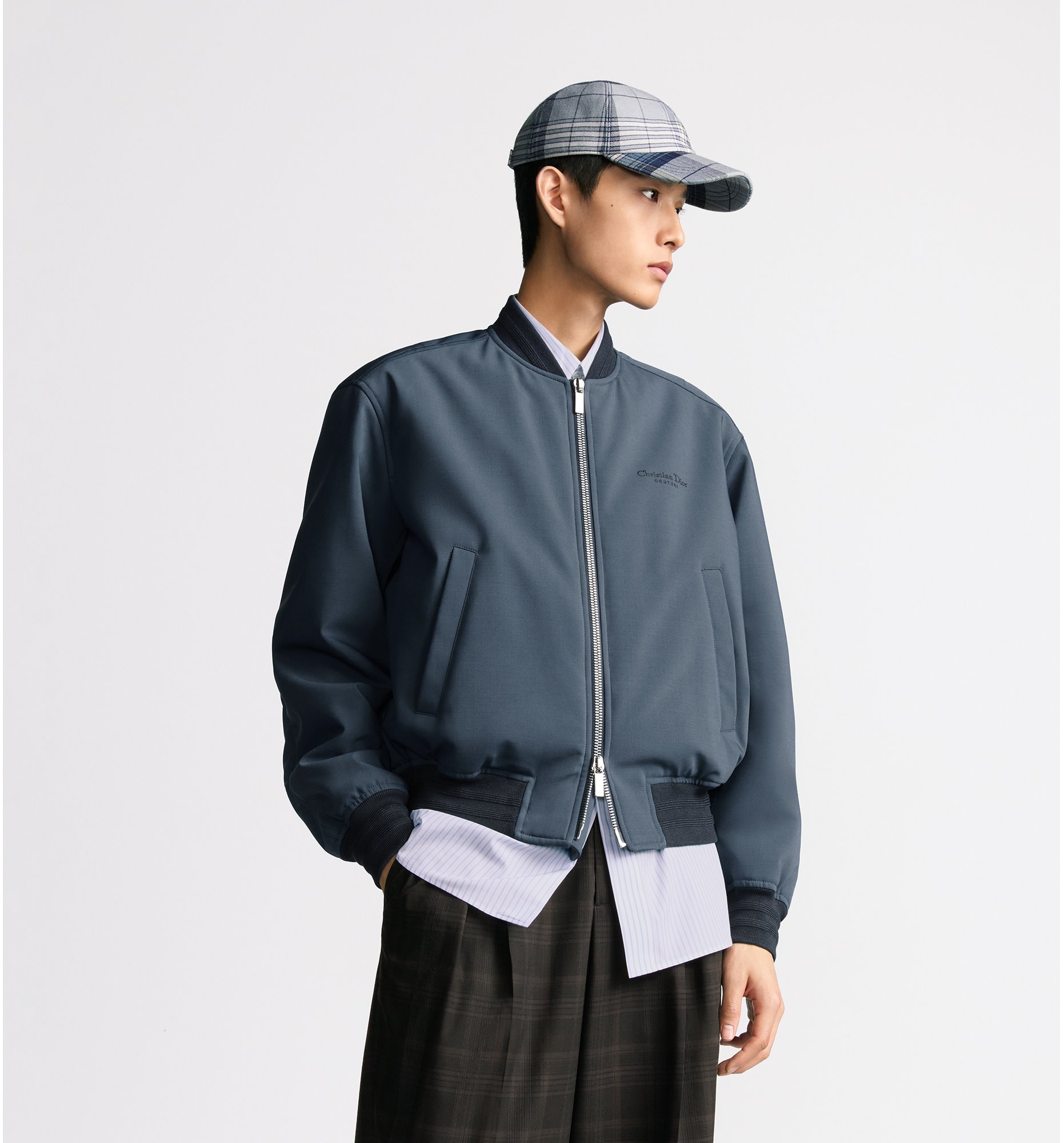 Dior Archives Labels Bomber Jacket Blue Wool Blend | DIOR
