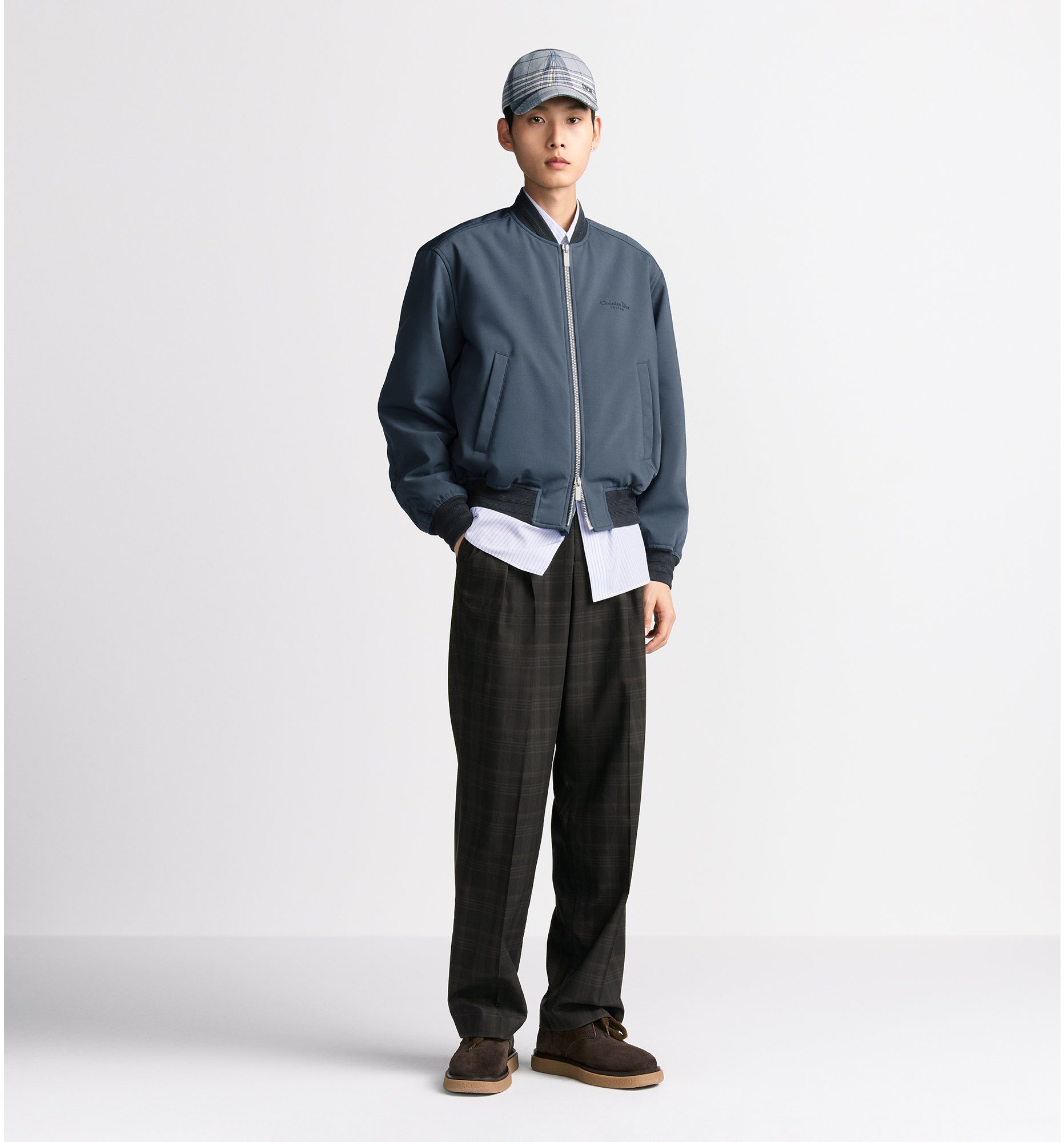 Dior Archives Labels Bomber Jacket Blue Wool Blend | DIOR