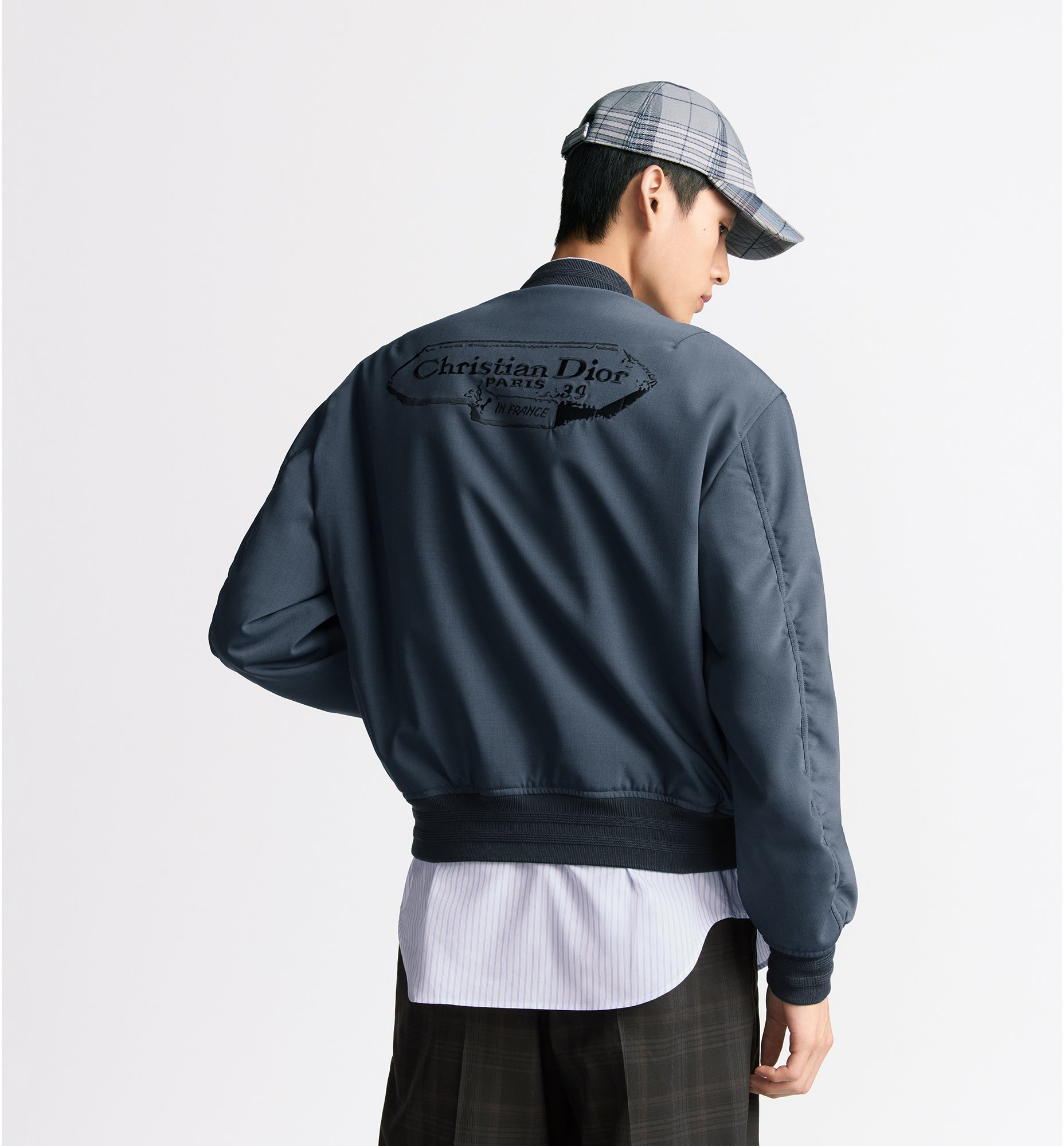 Dior Archives Labels Bomber Jacket Blue Wool Blend | DIOR