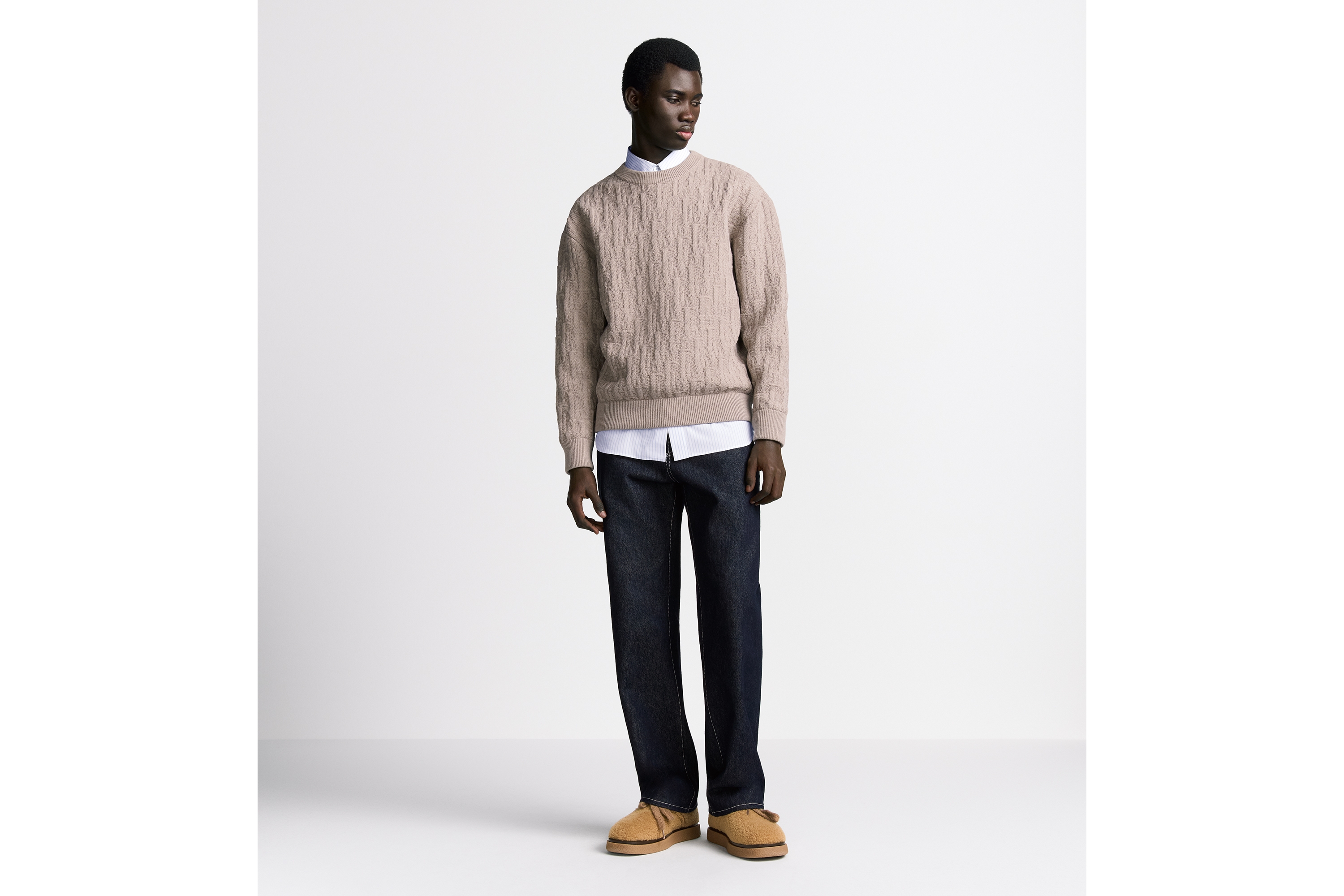 Look Dior Oblique Sweater Beige Cotton-Blend Jacquard E08