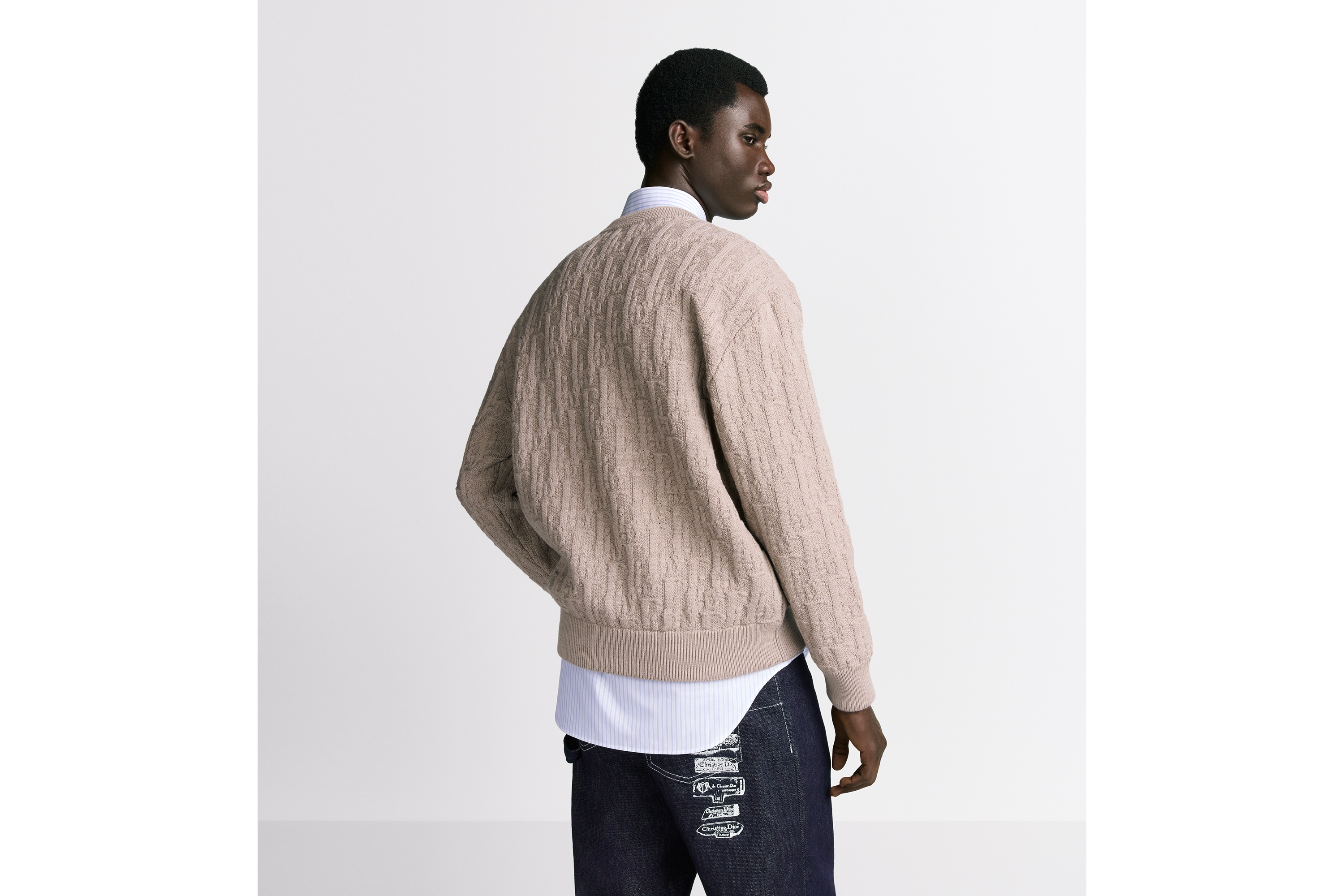 Look Dior Oblique Sweater Beige Cotton-Blend Jacquard E09