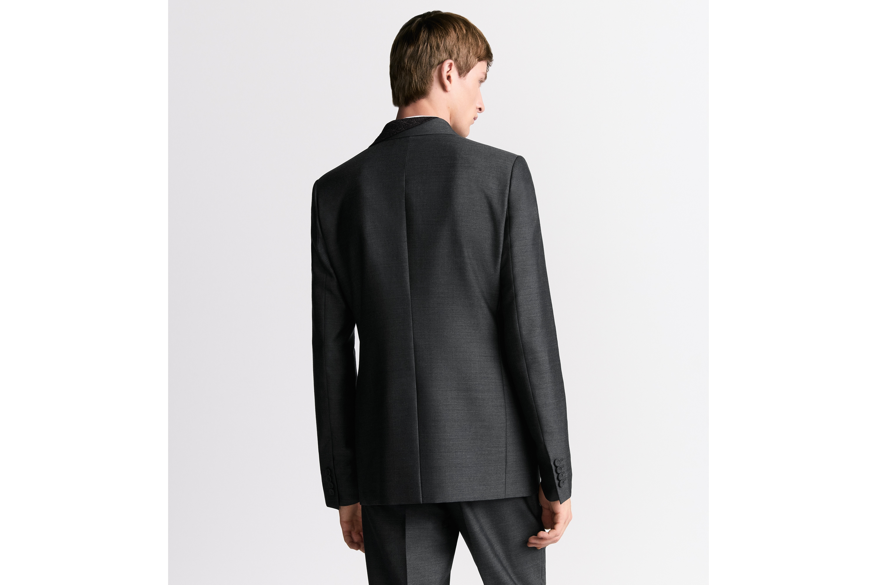 Jacket with Asymmetric Shawl Collar Gray Wool and Mohair Twill E03