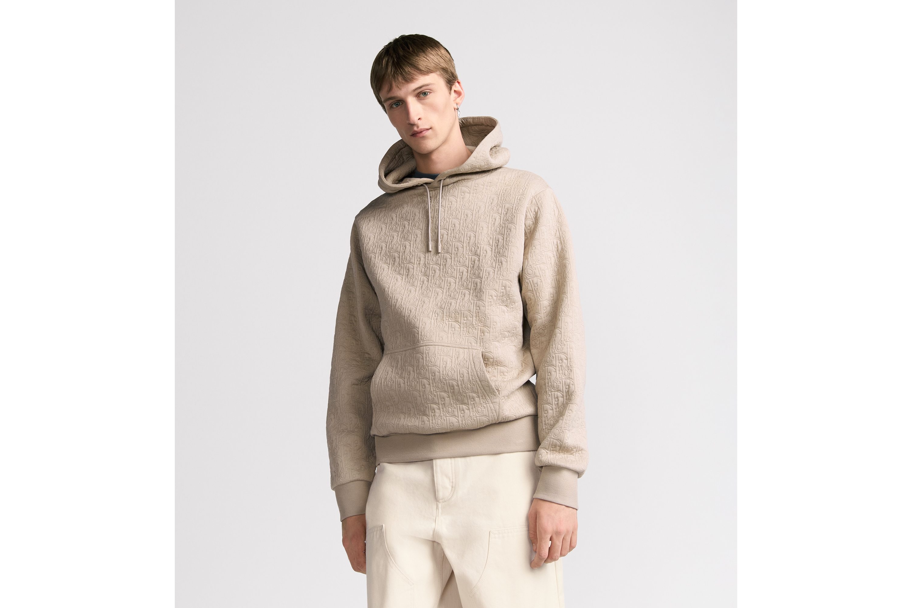 Look Dior Oblique Hooded Sweatshirt Beige Cotton-Blend Jersey E07