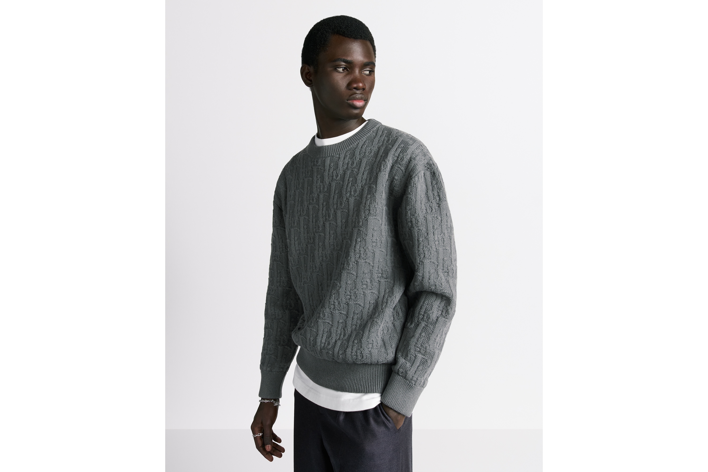 Look Dior Oblique Sweater Gray Cotton-Blend Jacquard E07