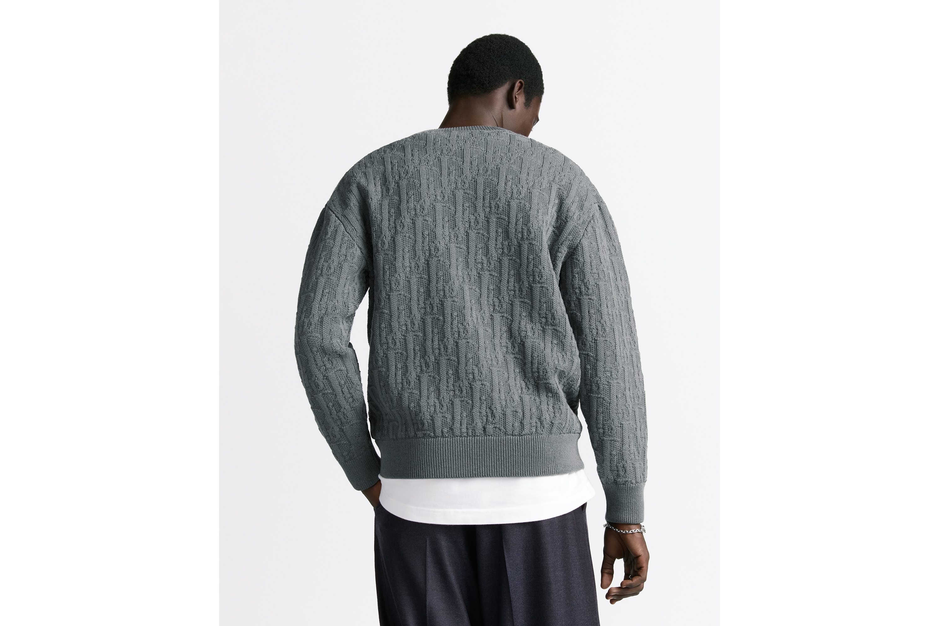 Look Dior Oblique Sweater Gray Cotton-Blend Jacquard E09