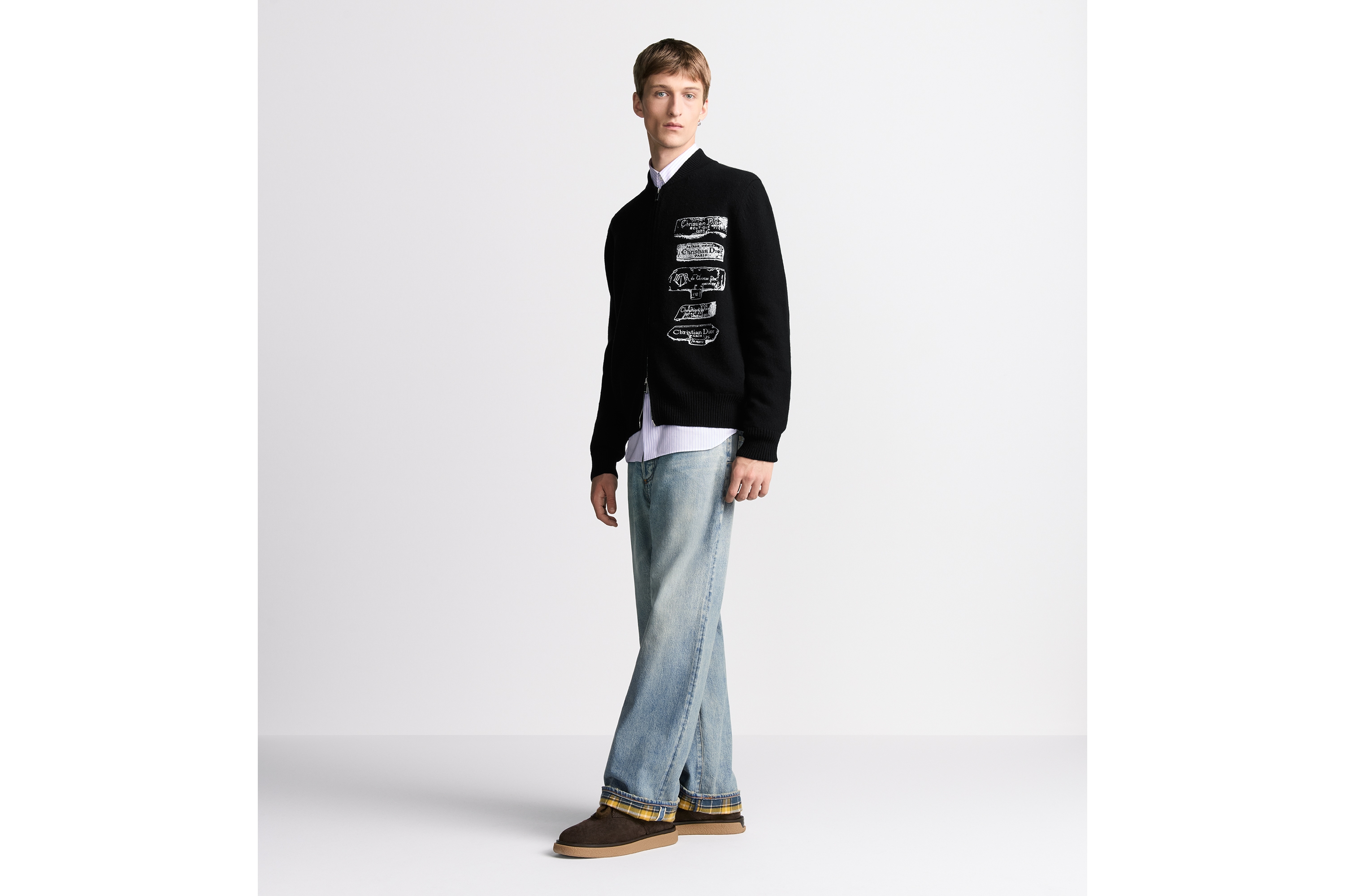 Look Dior Archives Labels Cardigan Black Wool Knit E08