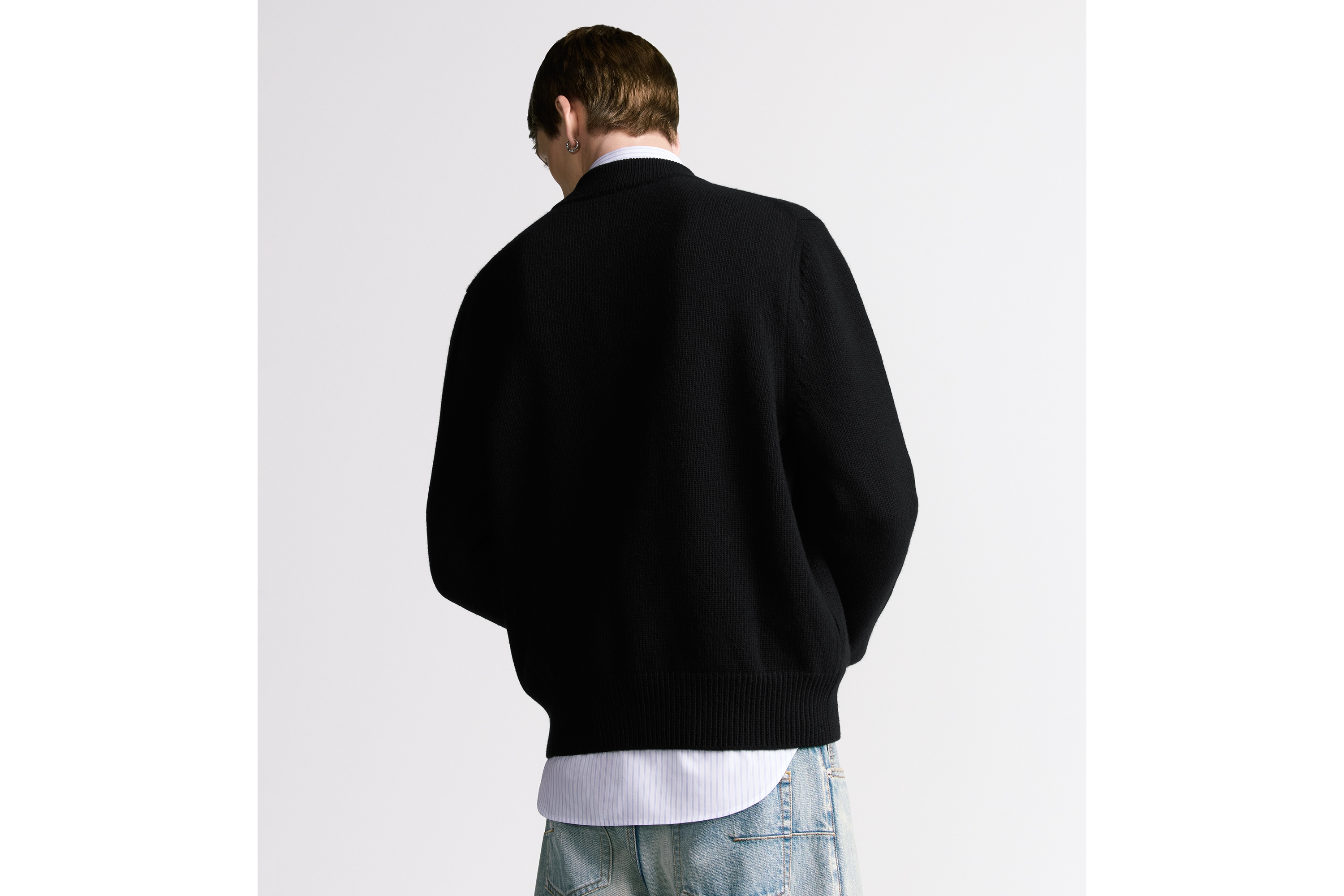 Look Dior Archives Labels Cardigan Black Wool Knit E09