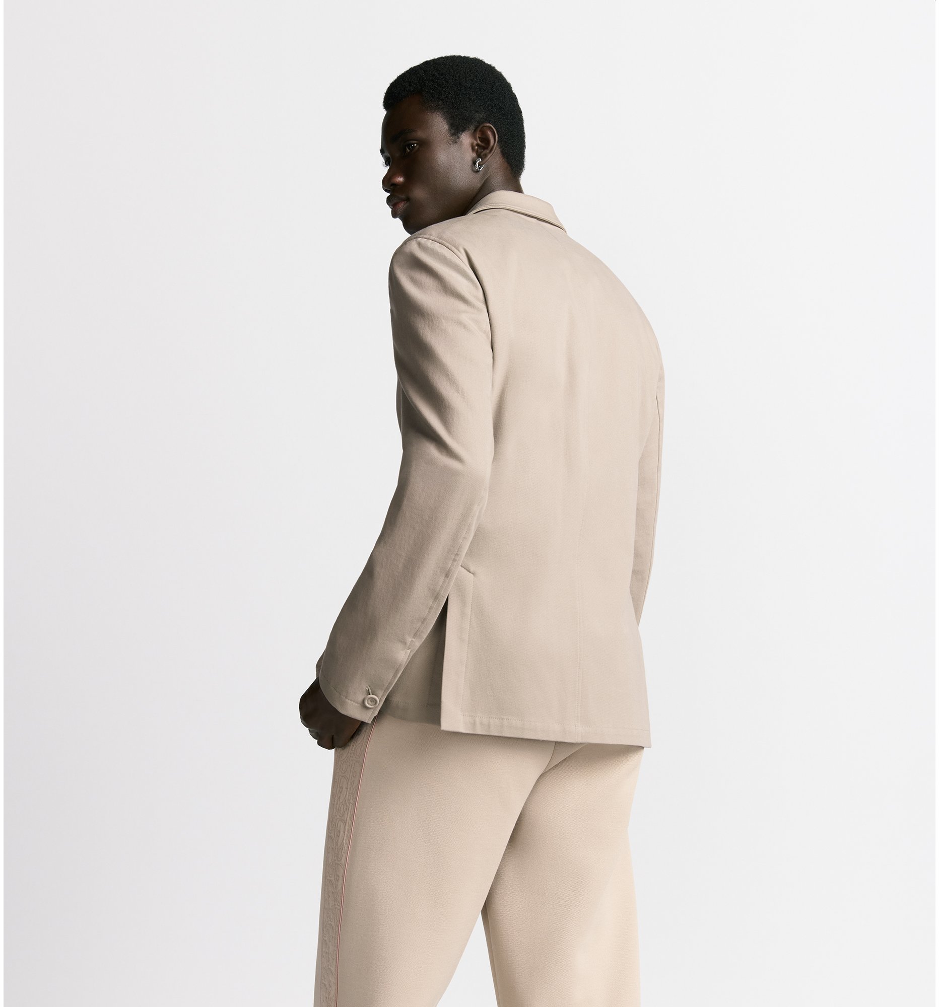 aria_look Oblique Jacket with Buttoned Strap and CD Icon Embroidery Three quarter closed view